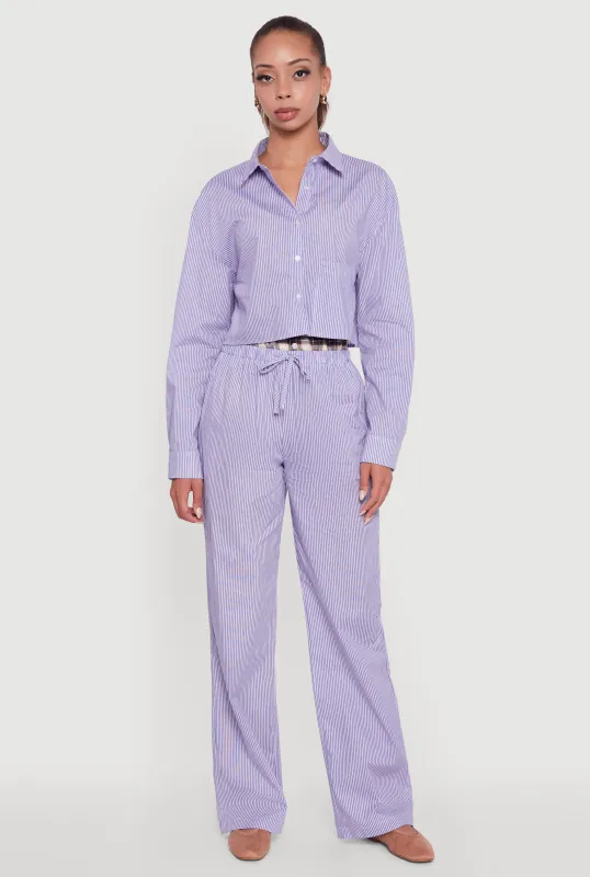 Plaid Waistband Detail Striped Pants sold by Rainbow