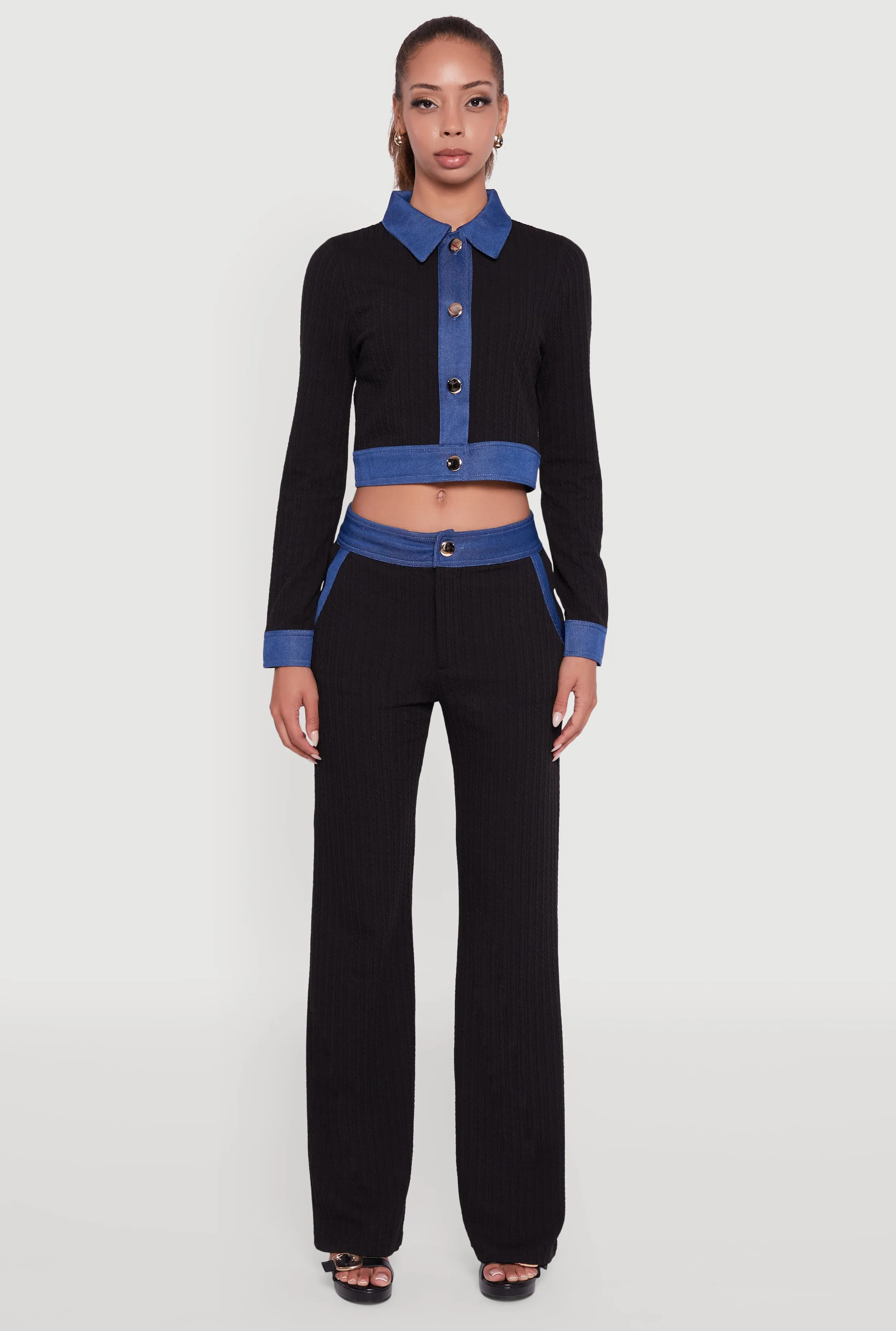 Mid Rise Straight Leg Denim Trim Pants with Pockets sold by Rainbow product image thumbnail 2