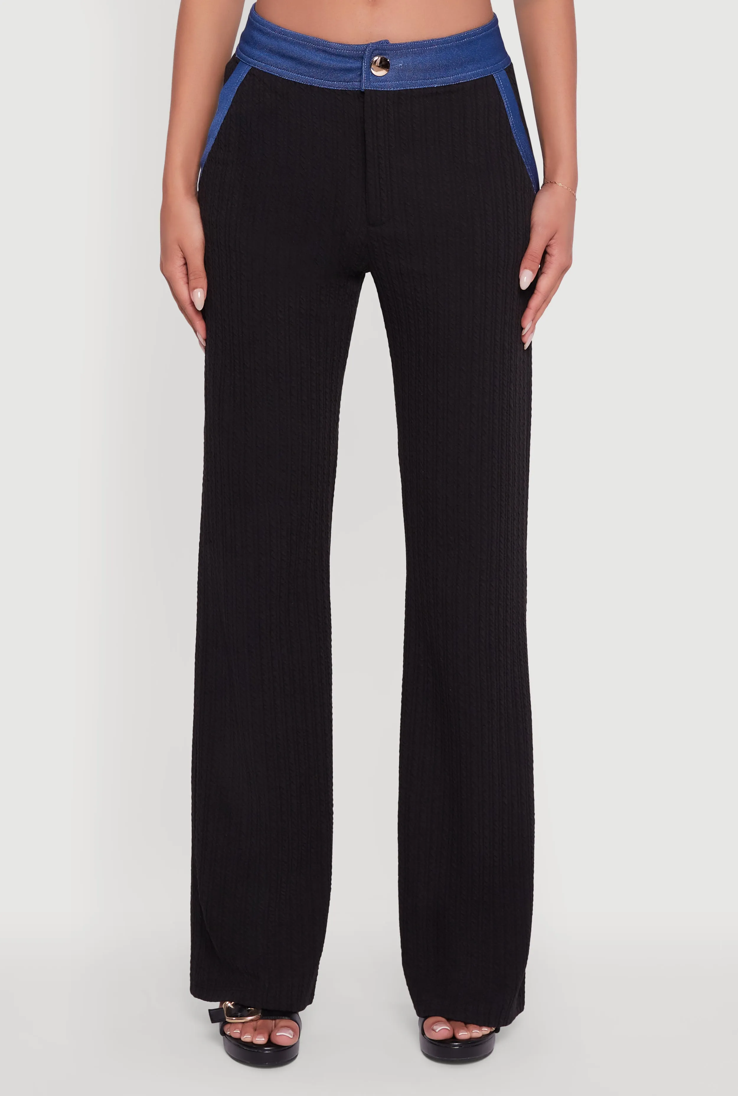 Mid Rise Straight Leg Denim Trim Pants with Pockets sold by Rainbow product image thumbnail 3