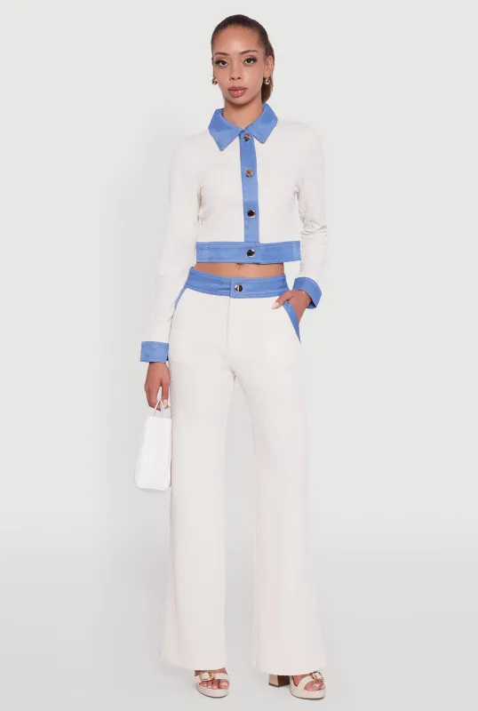 Mid Rise Straight Leg Denim Trim Pants with Pockets sold by Rainbow