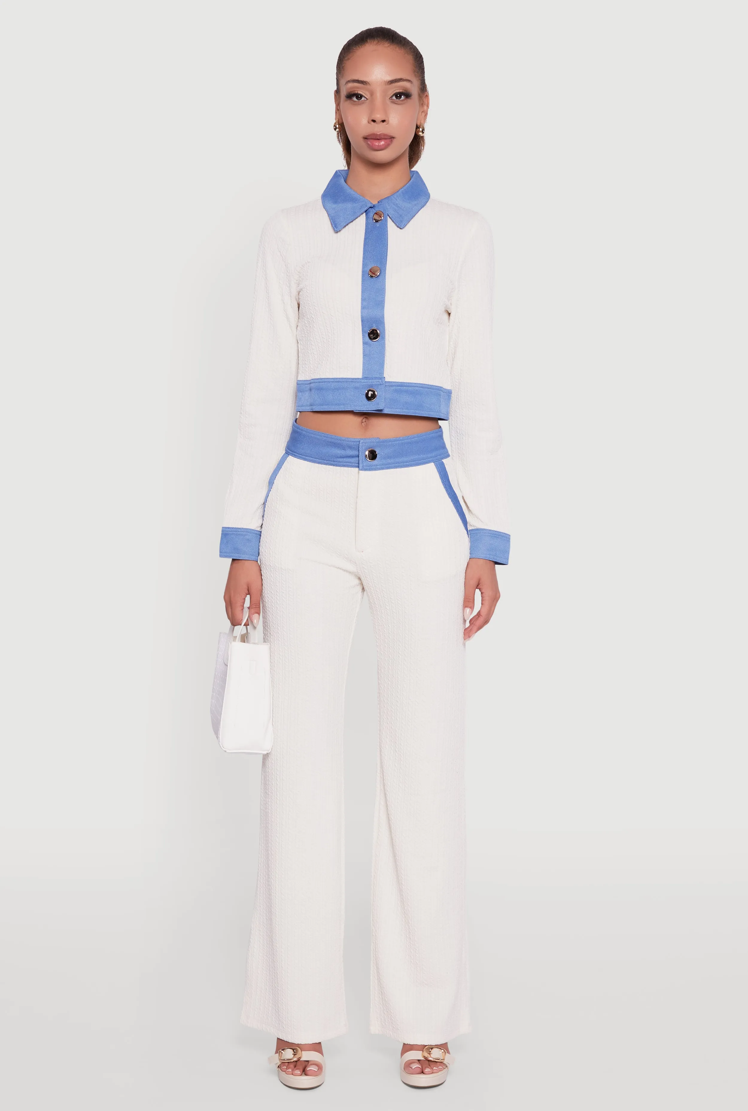 Mid Rise Straight Leg Denim Trim Pants with Pockets sold by Rainbow product image thumbnail 2