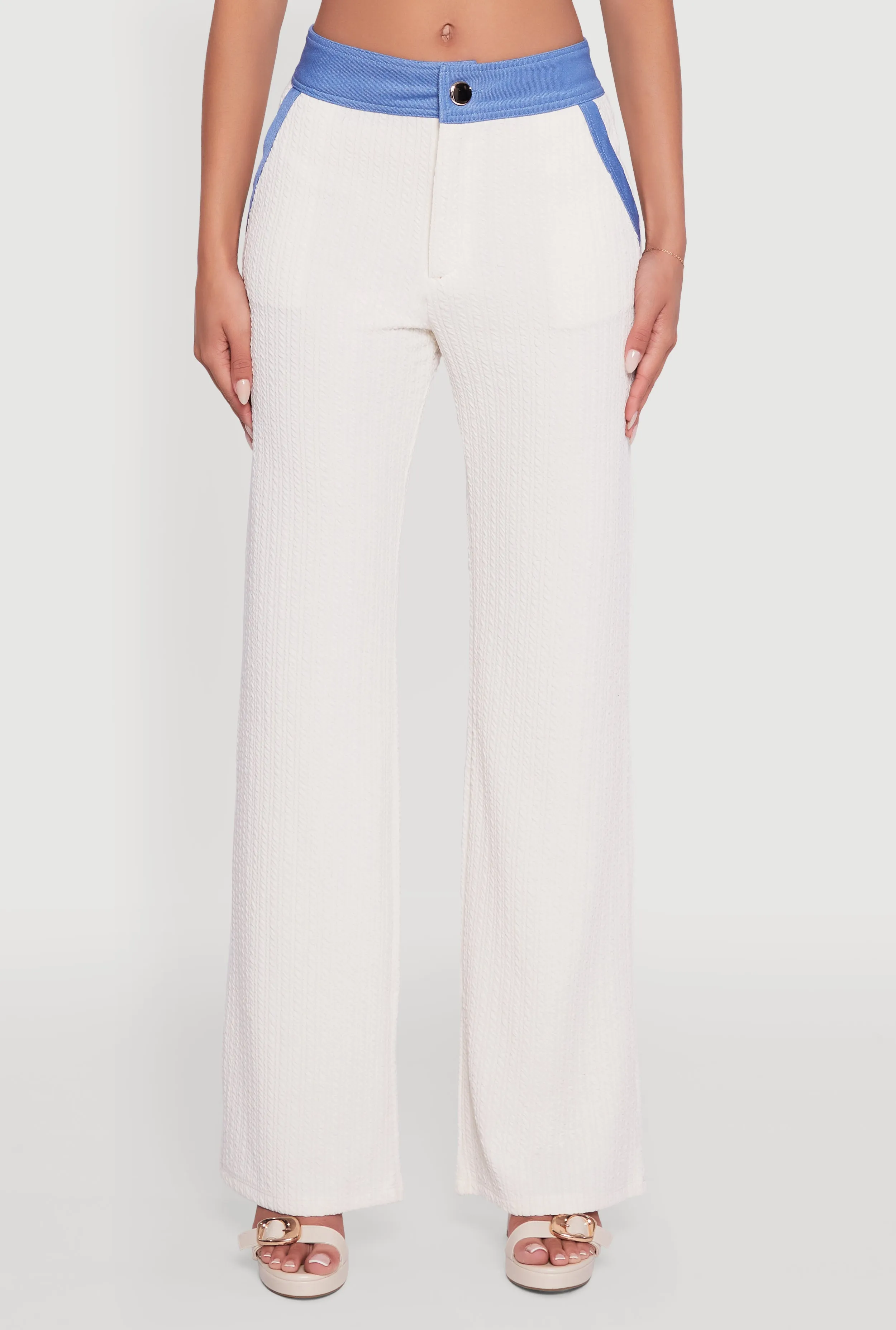 Mid Rise Straight Leg Denim Trim Pants with Pockets sold by Rainbow product image thumbnail 3