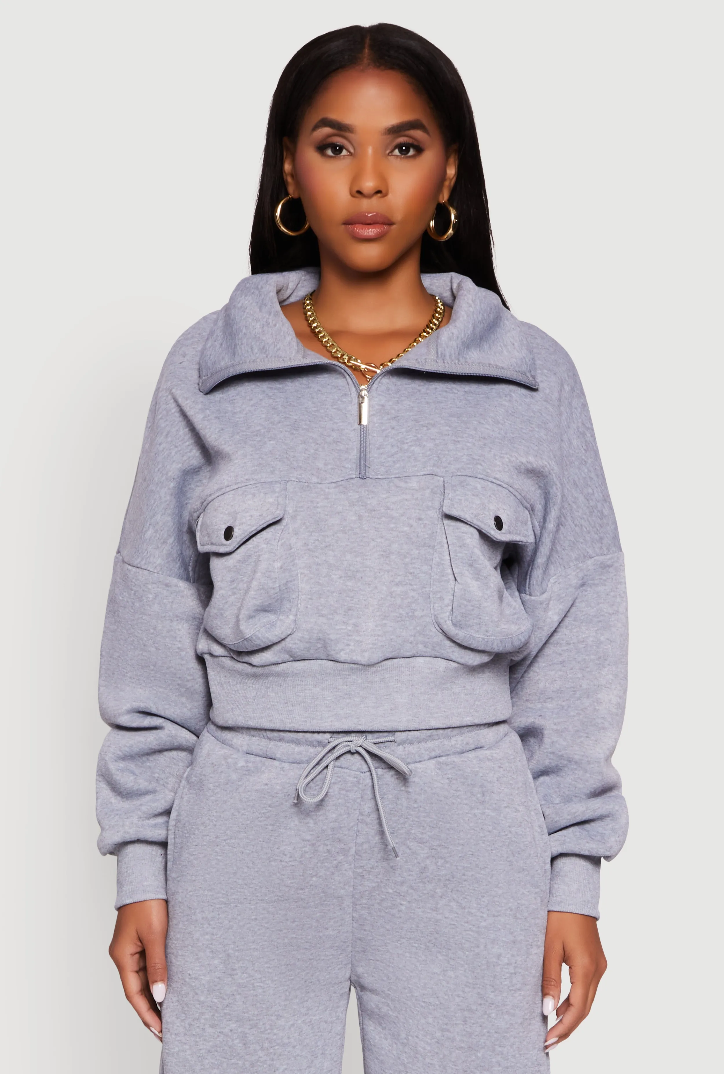 Cargo Pocket Fleece Half Zip Pullover Sweatshirt sold by Rainbow product image thumbnail 5