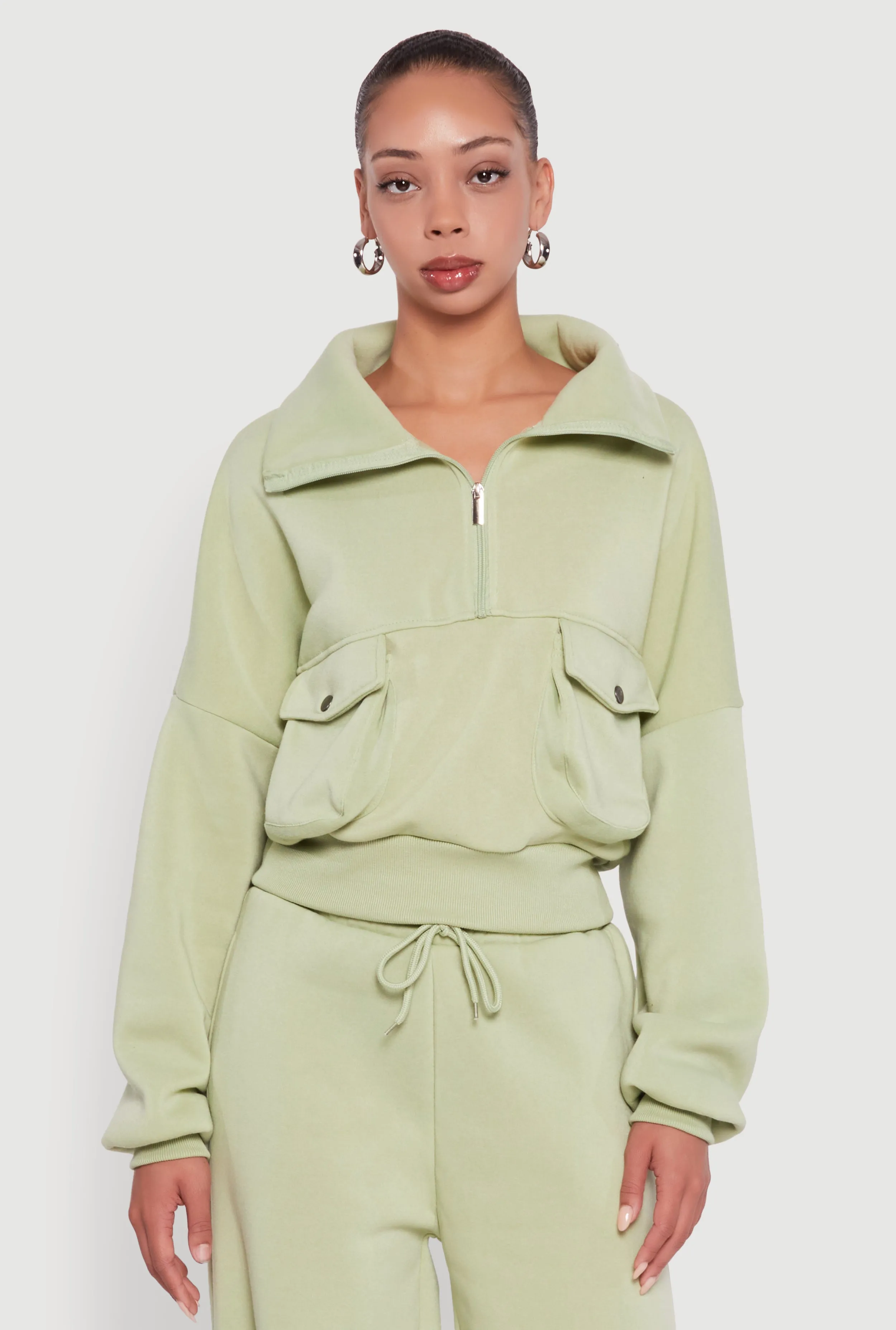 Cargo Pocket Fleece Half Zip Pullover Sweatshirt sold by Rainbow product image thumbnail 2