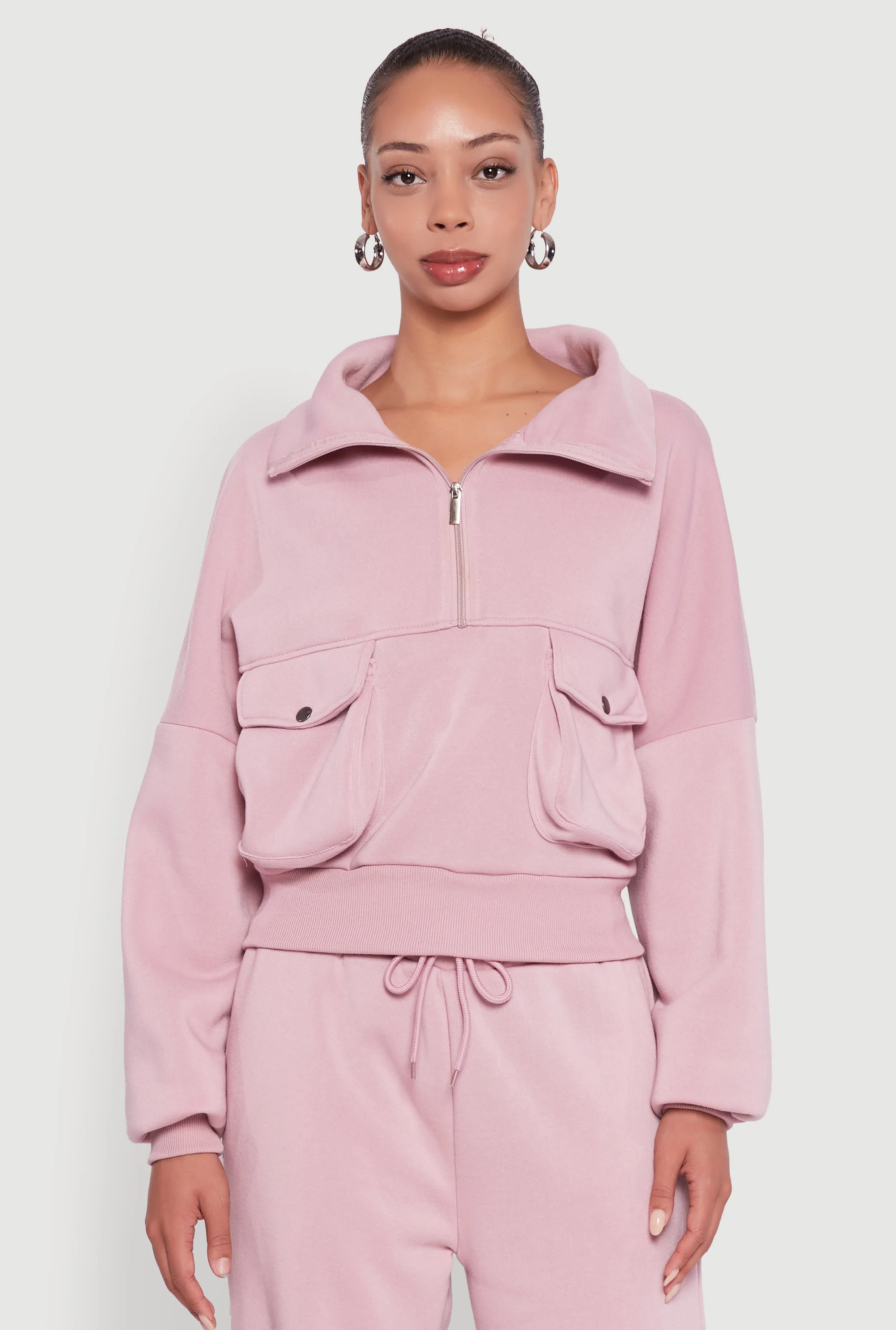 Cargo Pocket Fleece Half Zip Pullover Sweatshirt sold by Rainbow