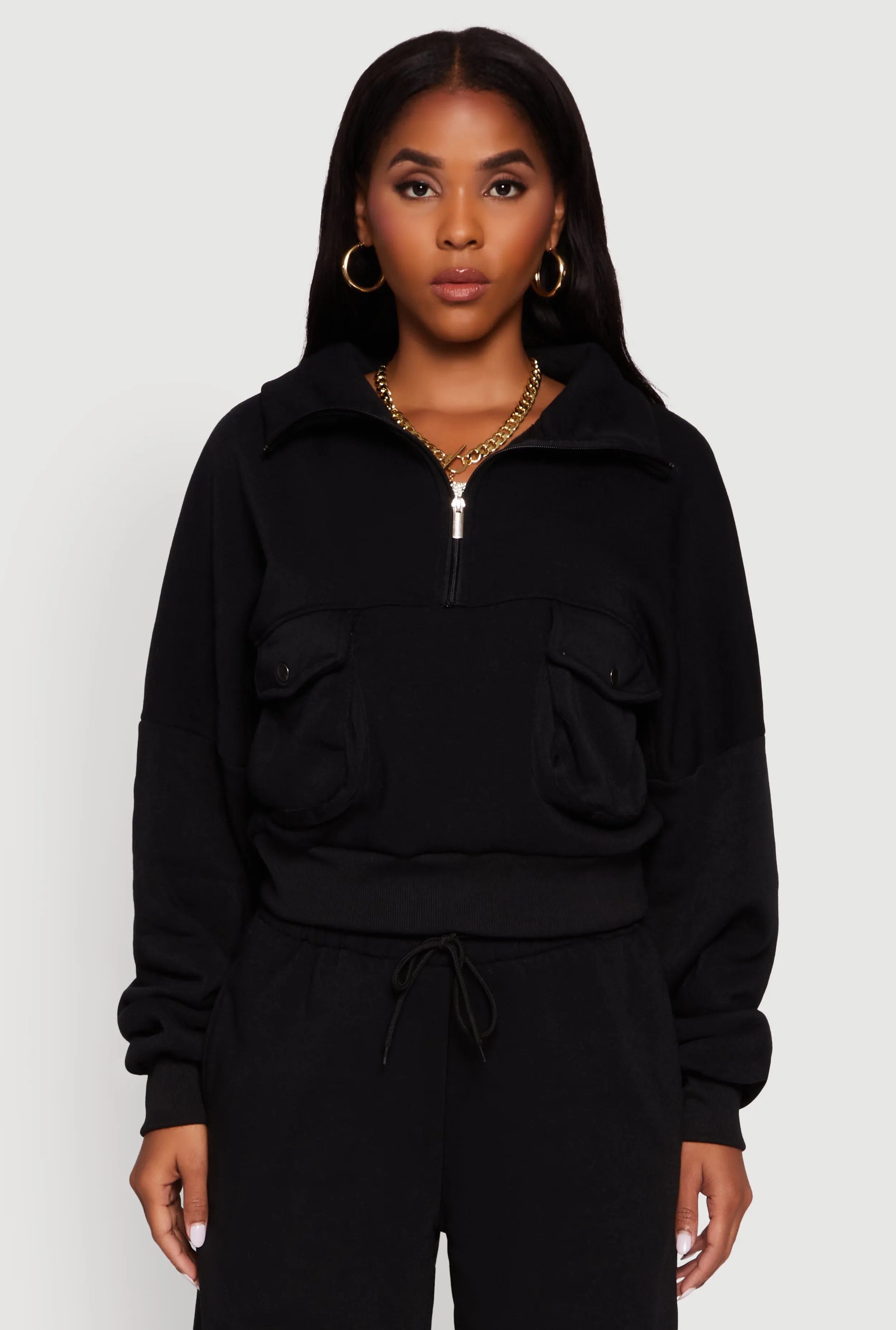 Cargo Pocket Fleece Half Zip Pullover Sweatshirt sold by Rainbow product image thumbnail 4