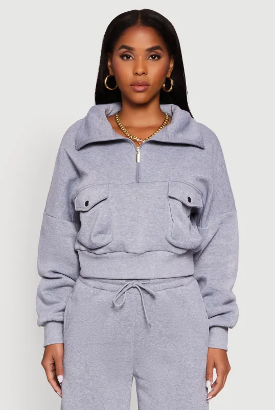 Cargo Pocket Fleece Half Zip Pullover Sweatshirt sold by Rainbow
