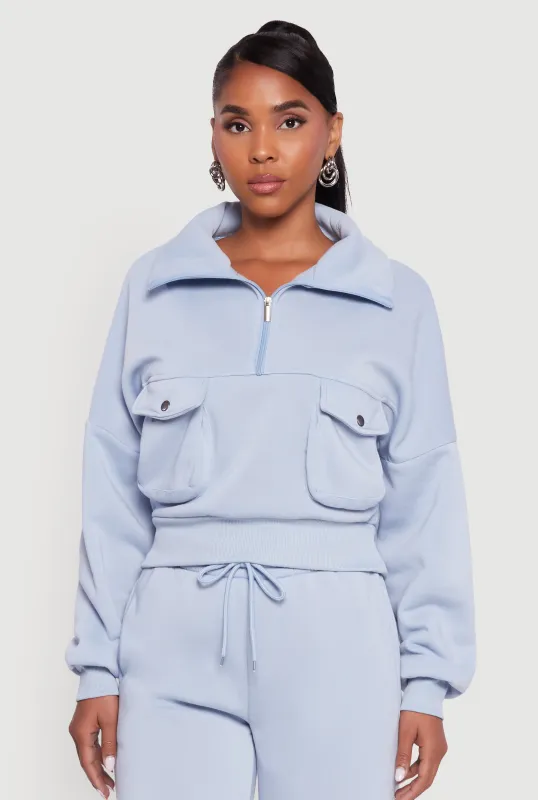 Cargo Pocket Fleece Half Zip Pullover Sweatshirt sold by Rainbow