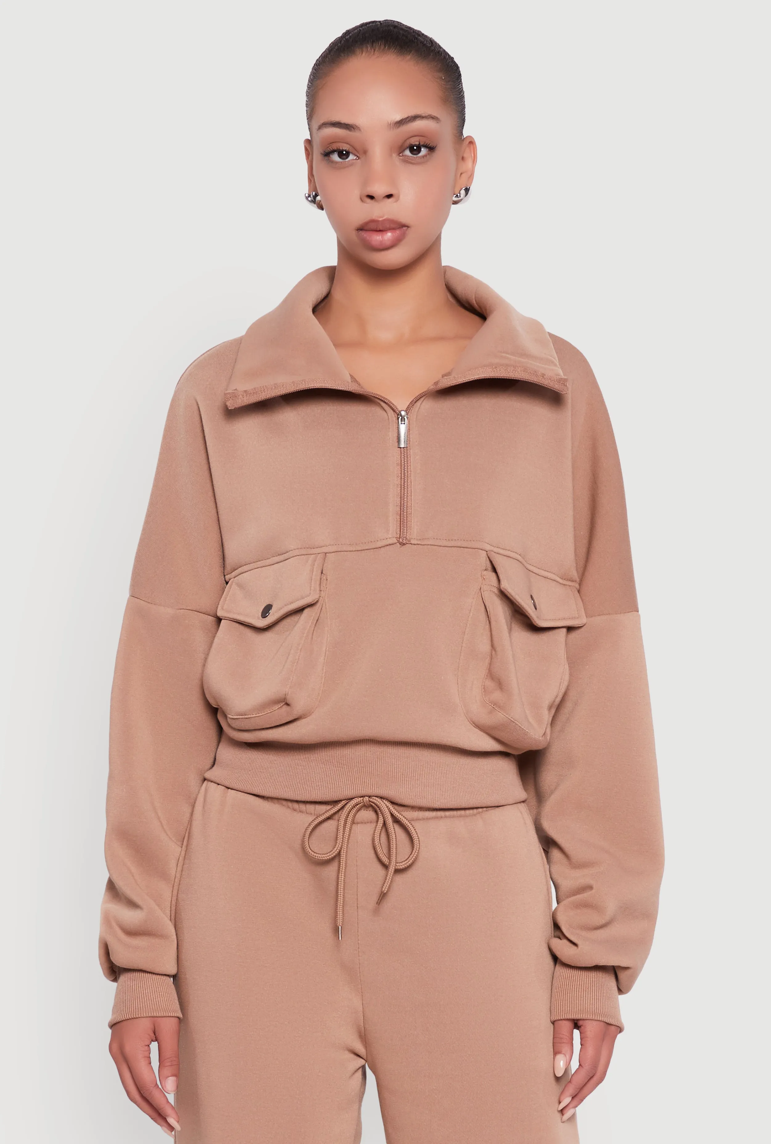 Cargo Pocket Fleece Half Zip Pullover Sweatshirt sold by Rainbow