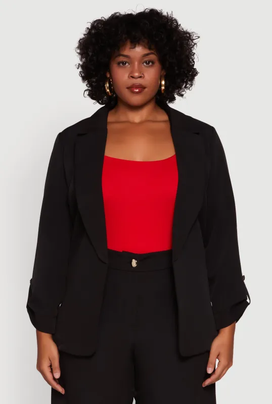 Plus Size Crepe Knit Long Sleeve Collared Blazer sold by Rainbow