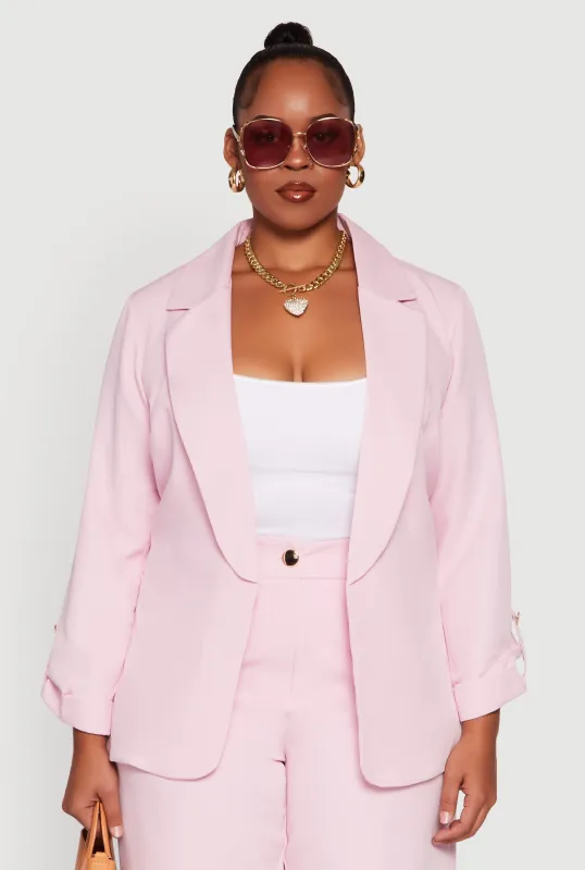Plus Size Crepe Knit Long Sleeve Collared Blazer sold by Rainbow