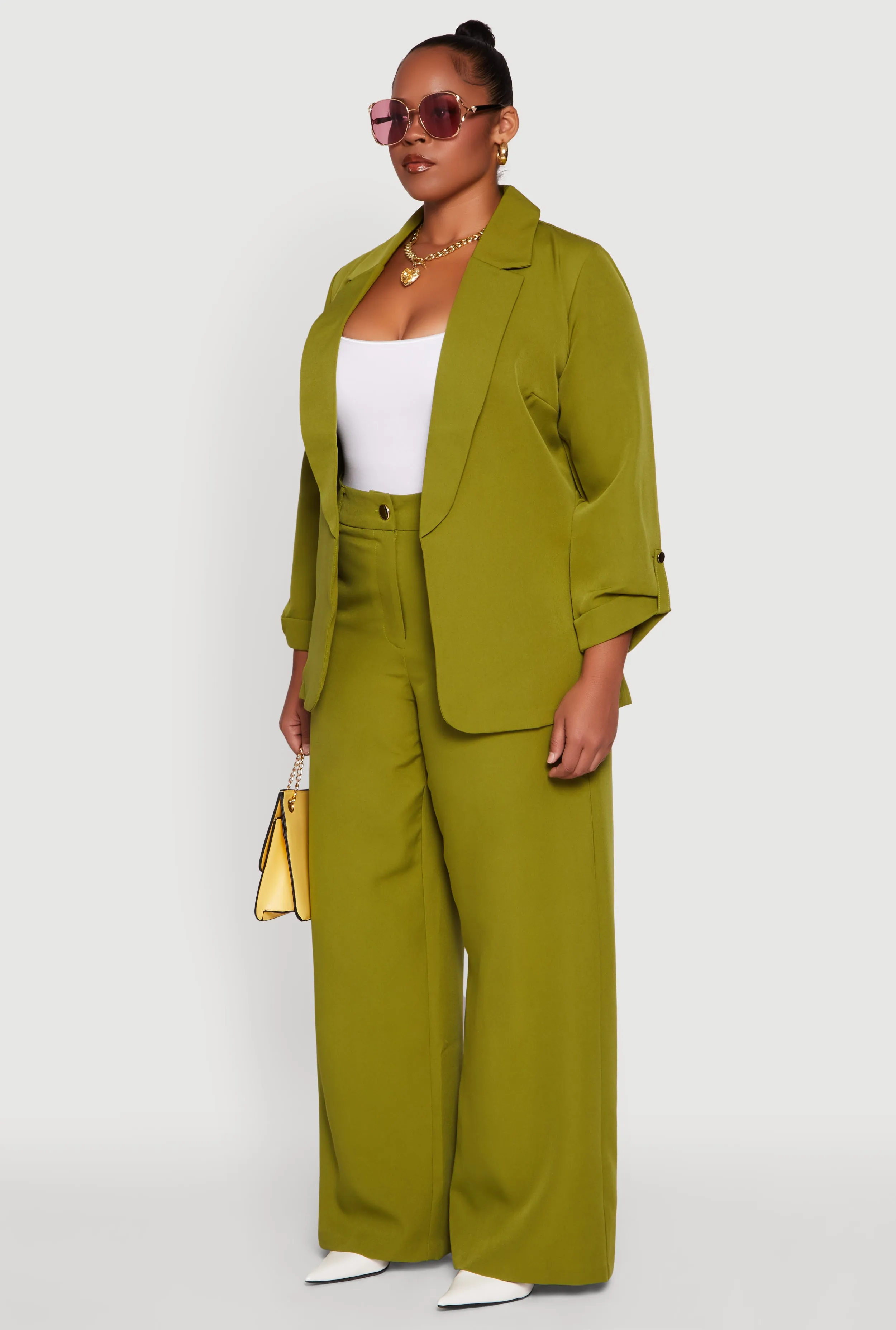 Plus Size Crepe Knit Long Sleeve Collared Blazer sold by Rainbow product image thumbnail 5