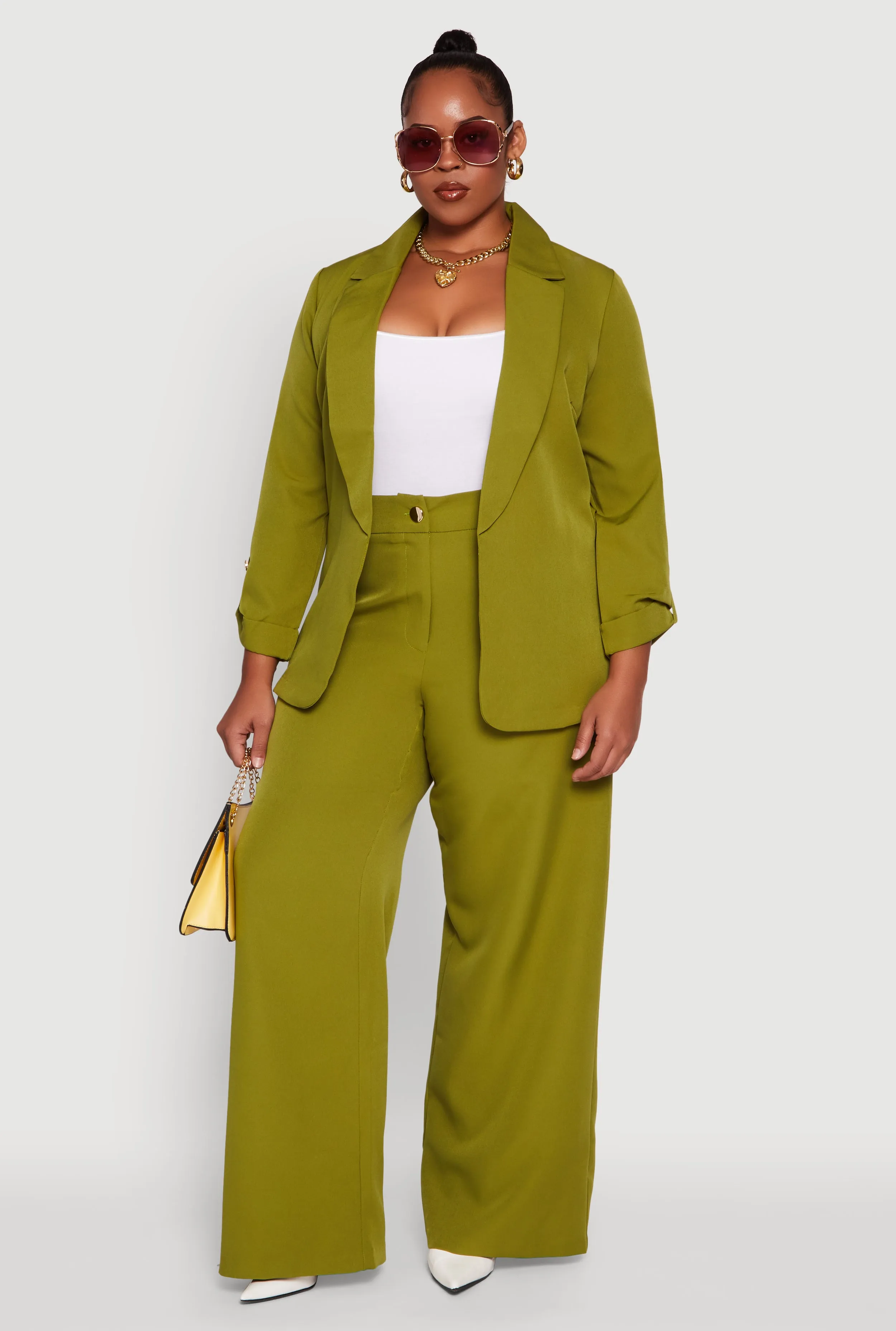 Plus Size Crepe Knit Long Sleeve Collared Blazer sold by Rainbow product image thumbnail 2