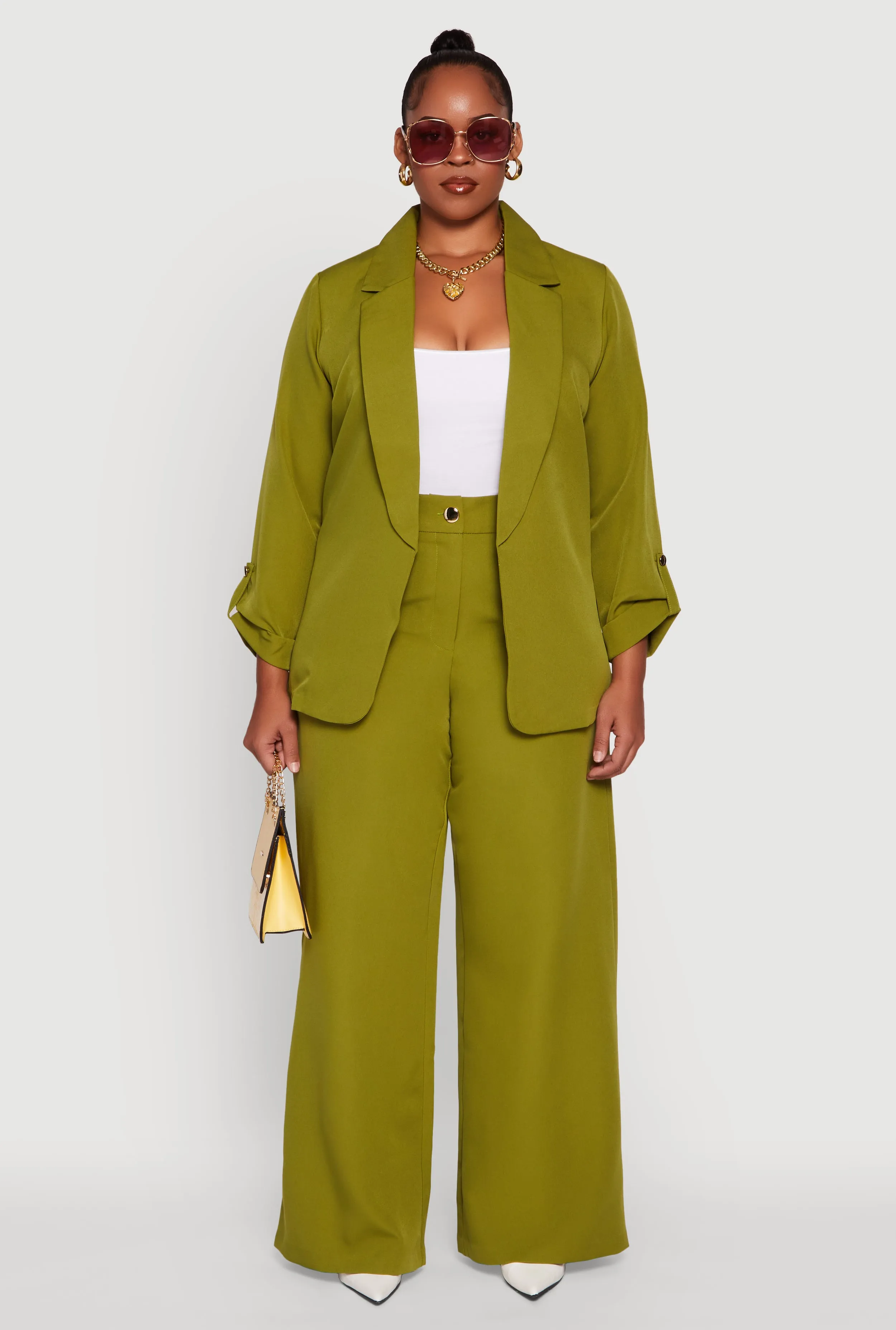 Plus Size Crepe Knit Long Sleeve Collared Blazer sold by Rainbow product image thumbnail 3