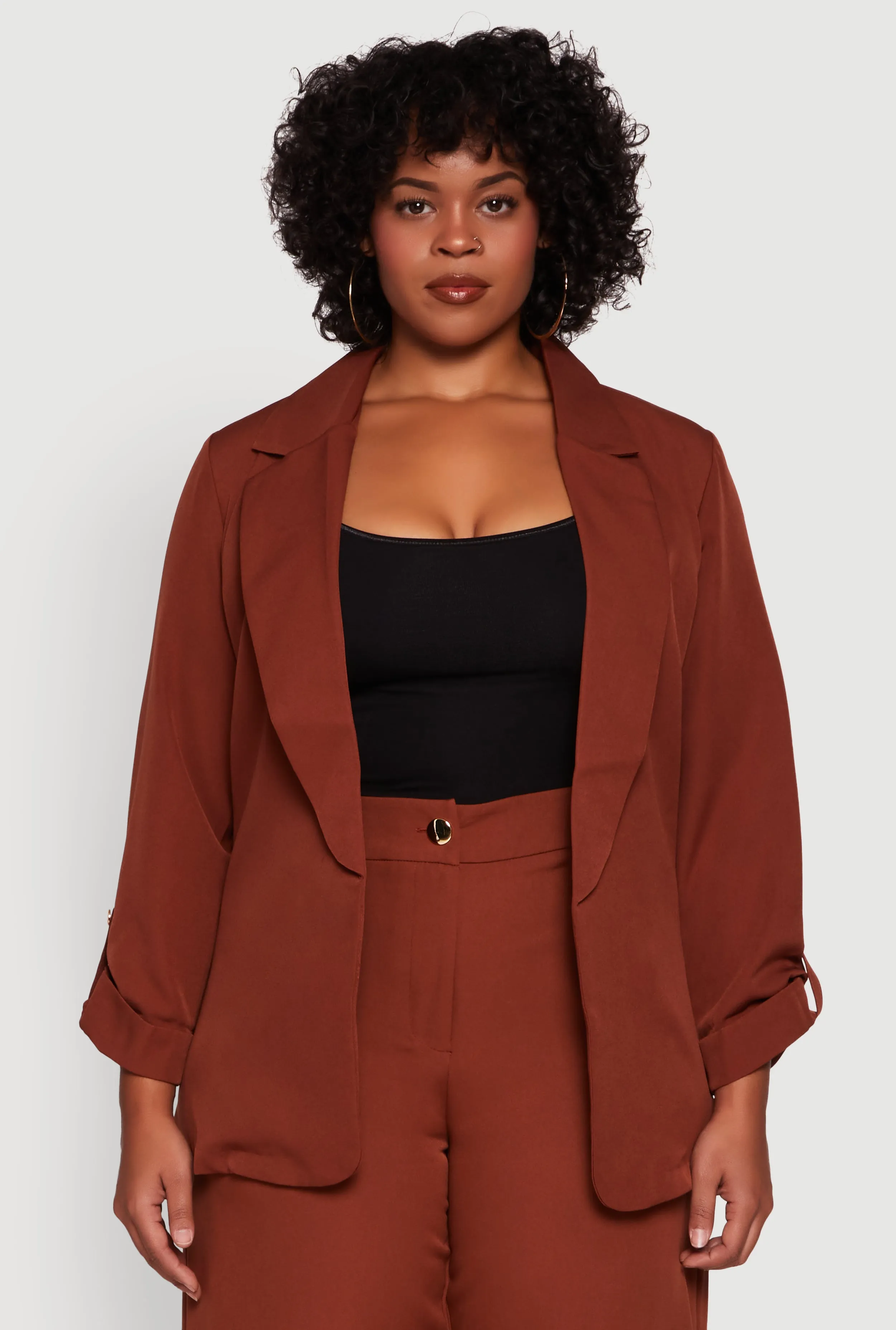 Plus Size Crepe Knit Long Sleeve Collared Blazer sold by Rainbow