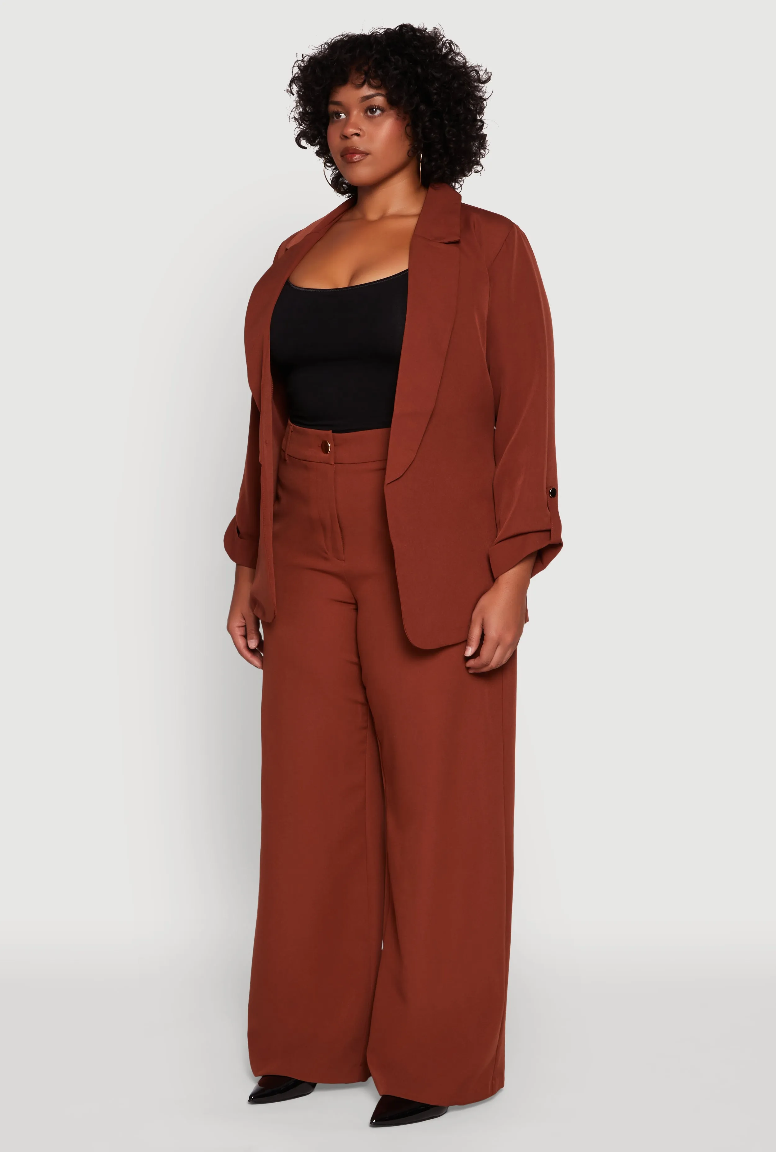 Plus Size Crepe Knit Long Sleeve Collared Blazer sold by Rainbow product image thumbnail 5