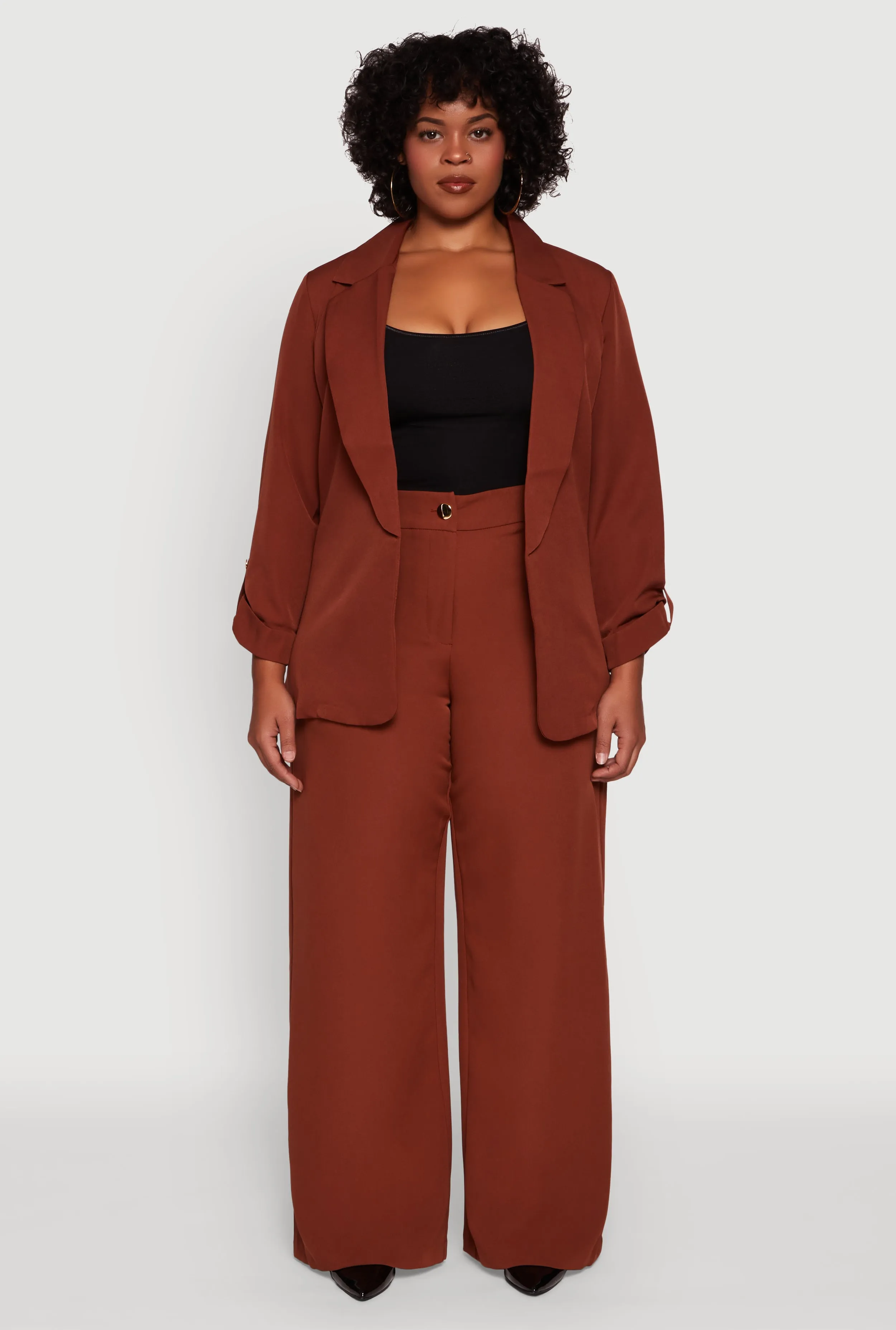 Plus Size Crepe Knit Long Sleeve Collared Blazer sold by Rainbow product image thumbnail 3