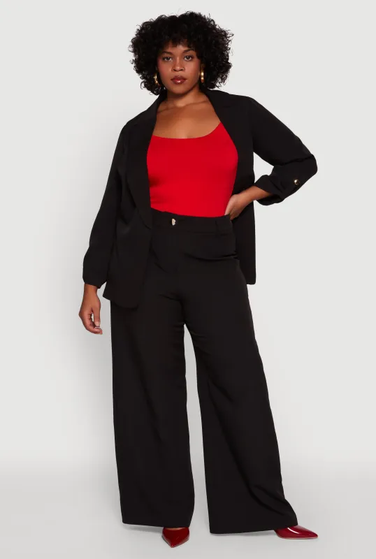 Plus Size Crepe Knit High Waisted Wide Leg Dress Pants sold by Rainbow