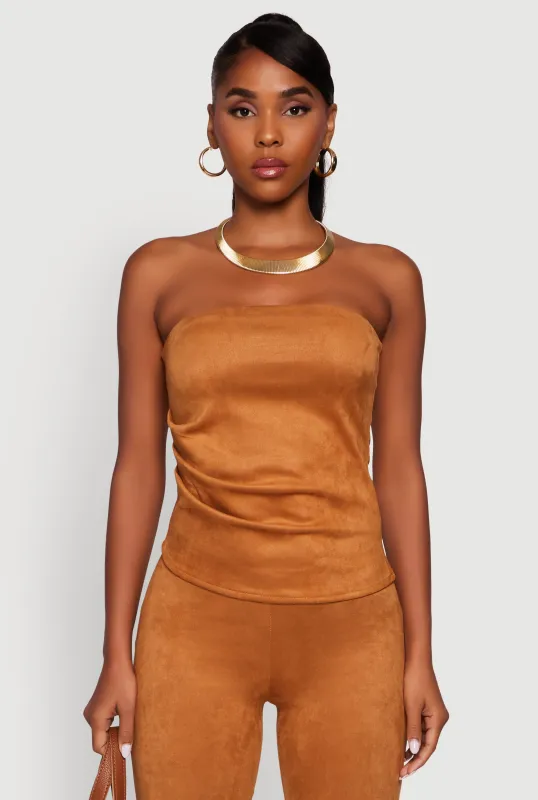 Faux Suede Ruched Side Tube Top sold by Rainbow