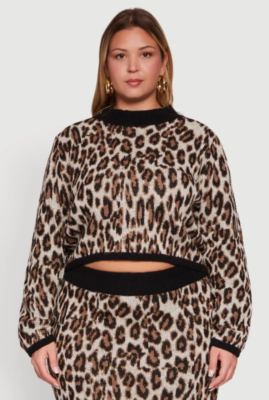Plus Size Leopard Print Cropped Sweater sold by Rainbow