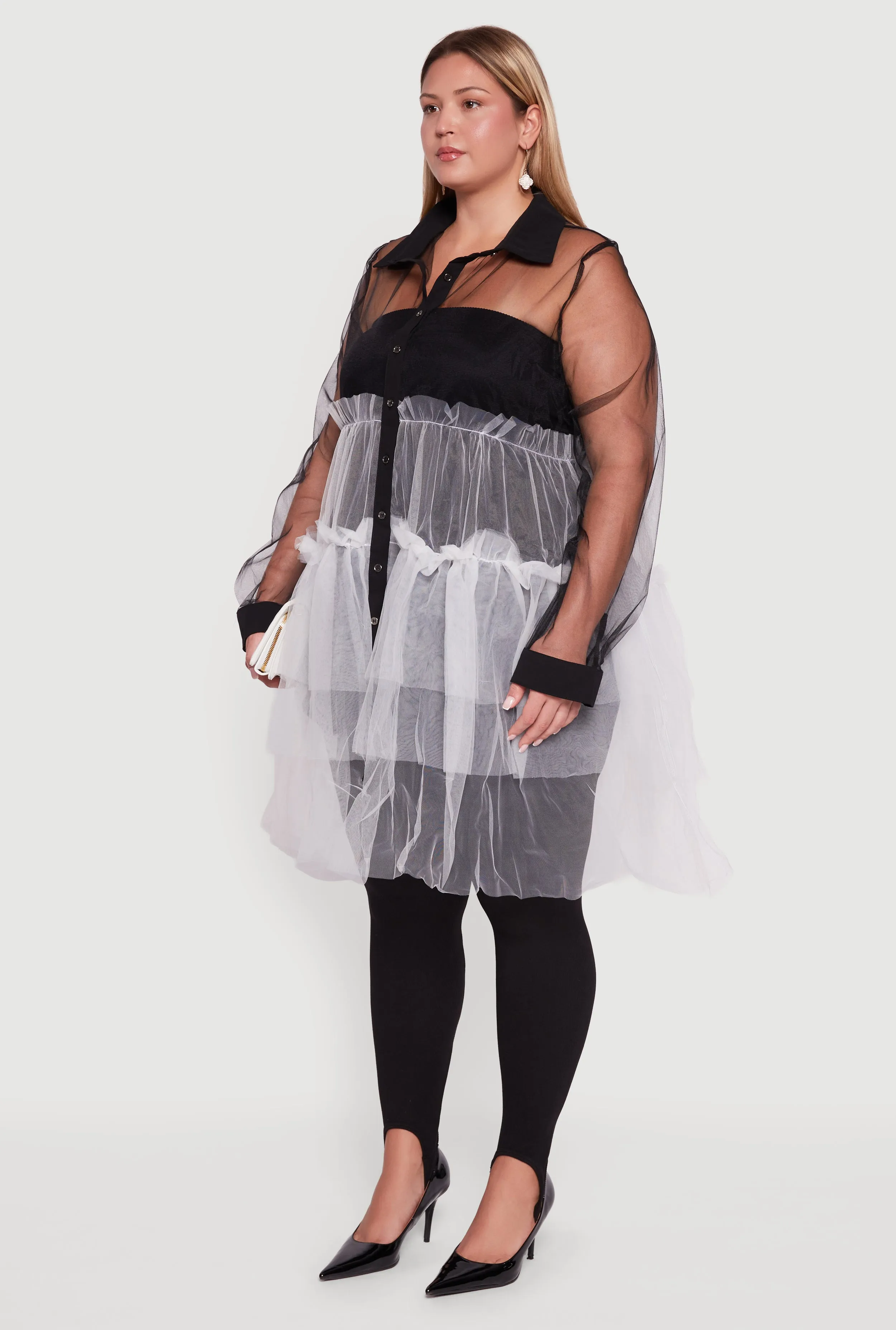 Plus Size Color Block Ruffle Tulle Tiered Shirt sold by Rainbow product image thumbnail 3