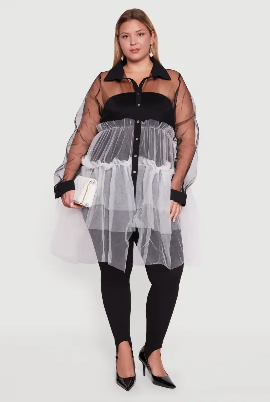 Plus Size Color Block Ruffle Tulle Tiered Shirt made by Rainbow
