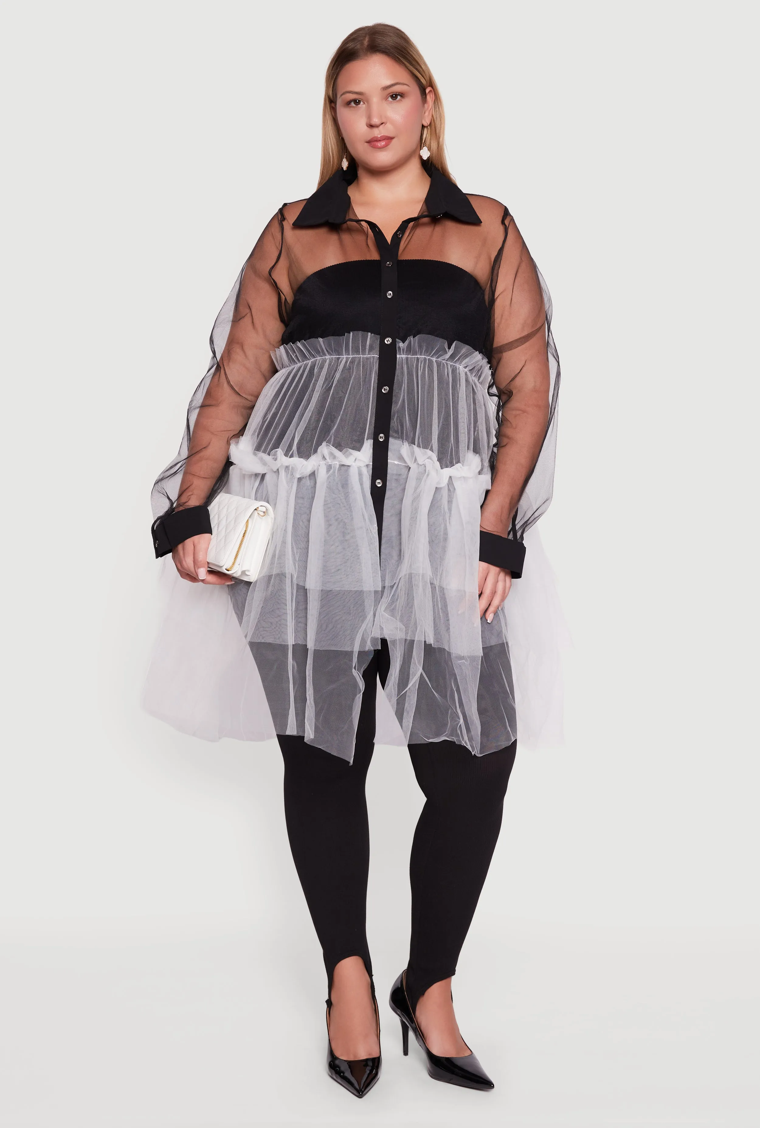 Plus Size Color Block Ruffle Tulle Tiered Shirt sold by Rainbow