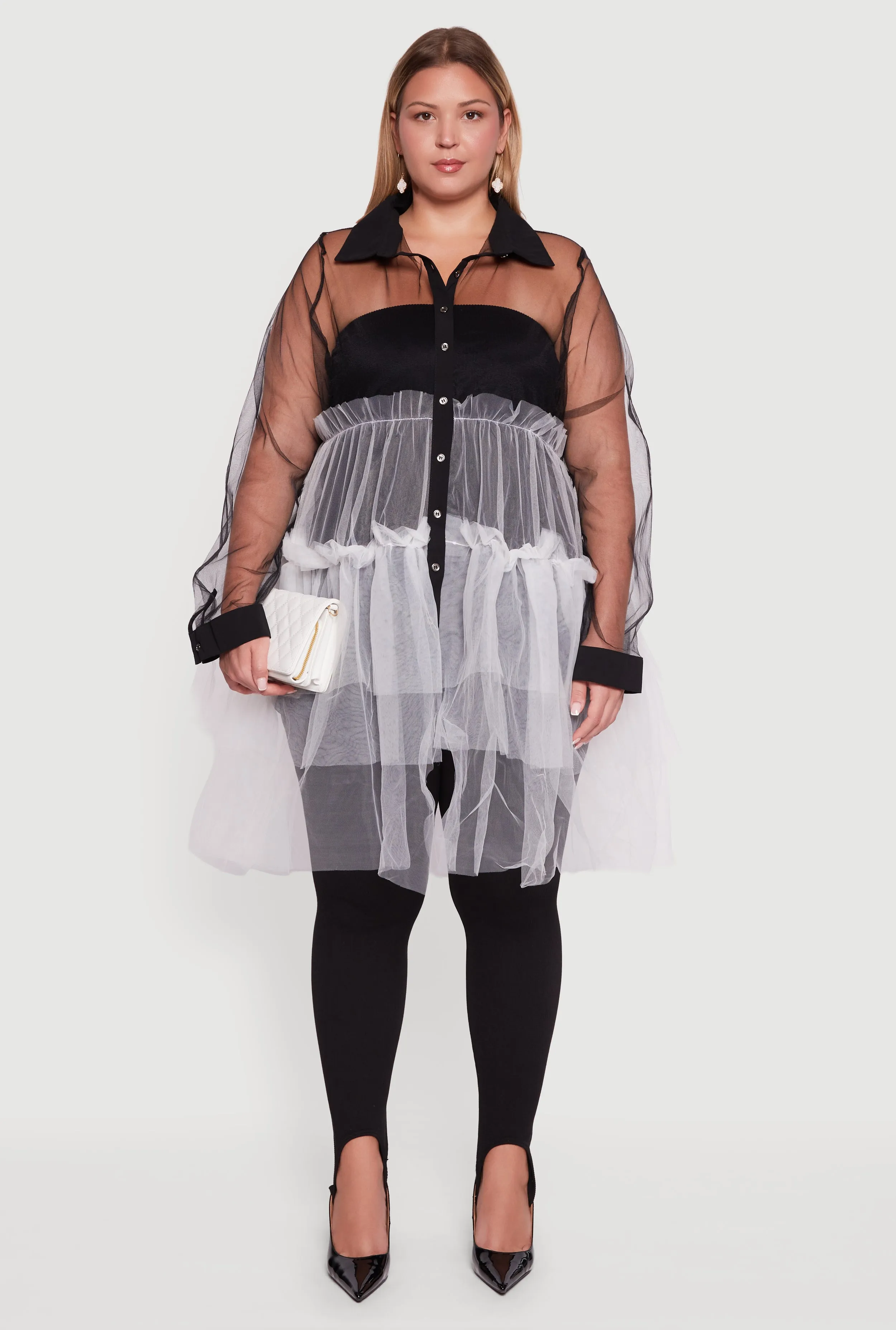 Plus Size Color Block Ruffle Tulle Tiered Shirt sold by Rainbow product image thumbnail 2