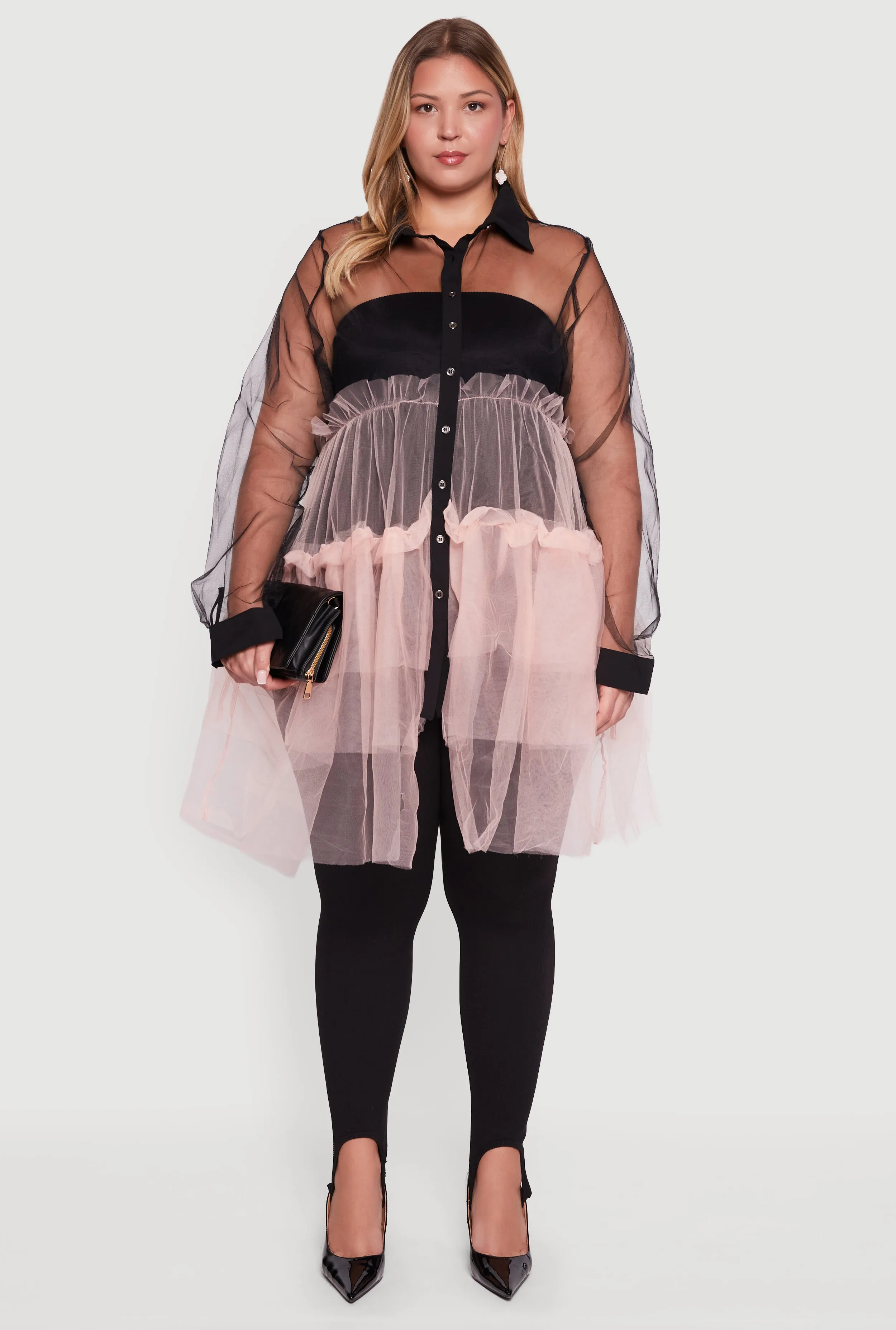 Plus Size Color Block Ruffle Tulle Tiered Shirt sold by Rainbow product image thumbnail 2
