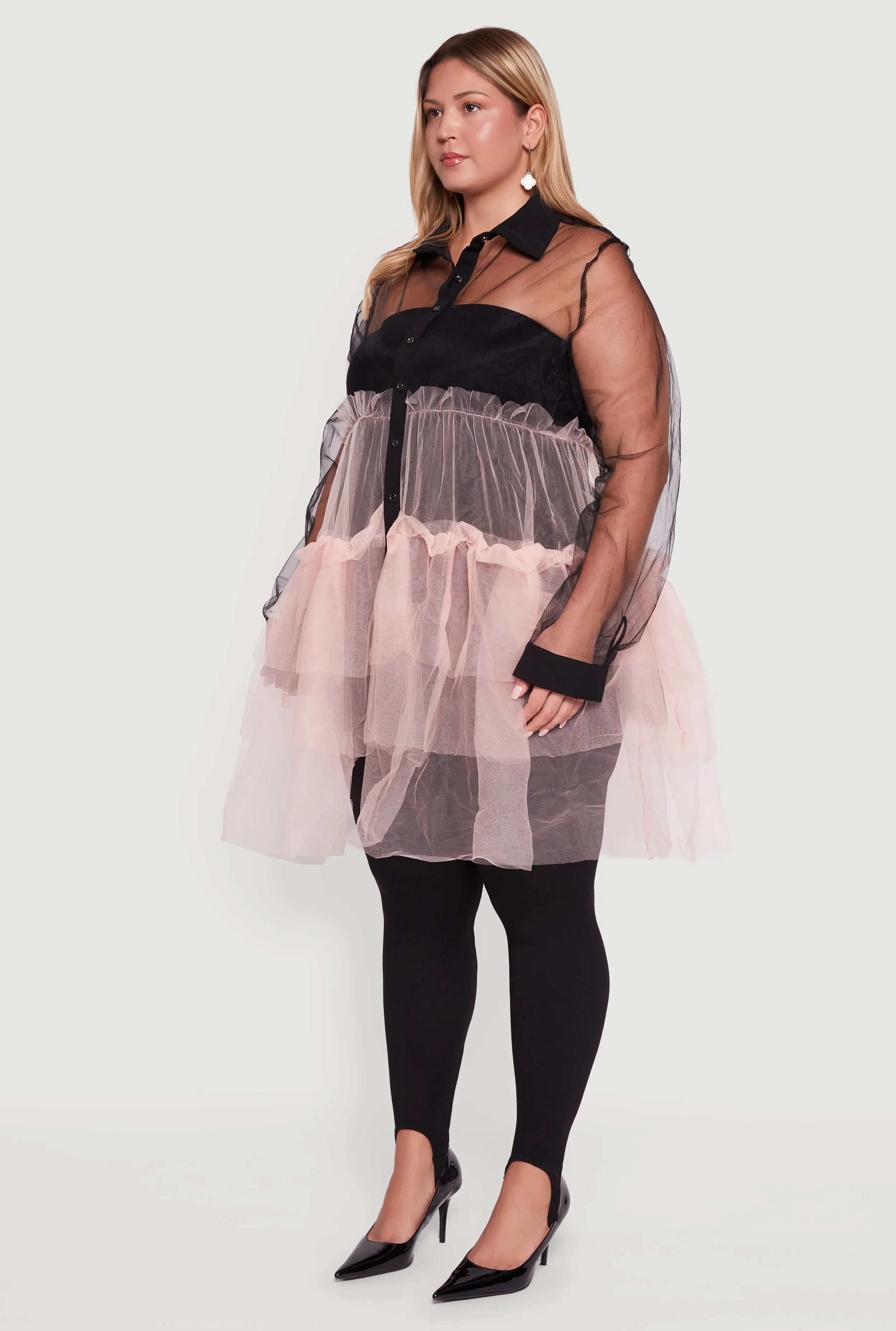 Plus Size Color Block Ruffle Tulle Tiered Shirt sold by Rainbow product image thumbnail 3