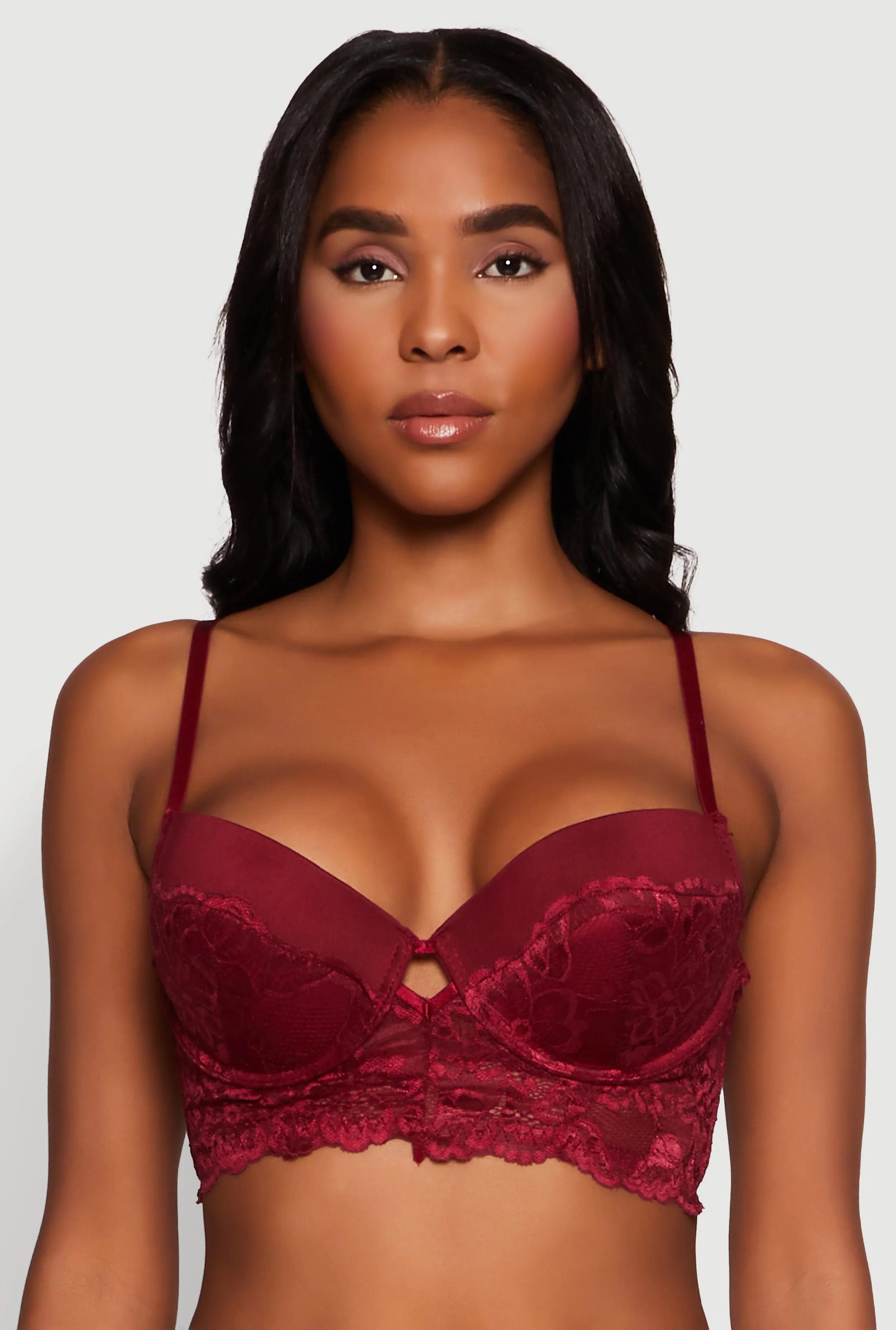 Lace Longline Plunge Bra with Cut Out Detail sold by Rainbow