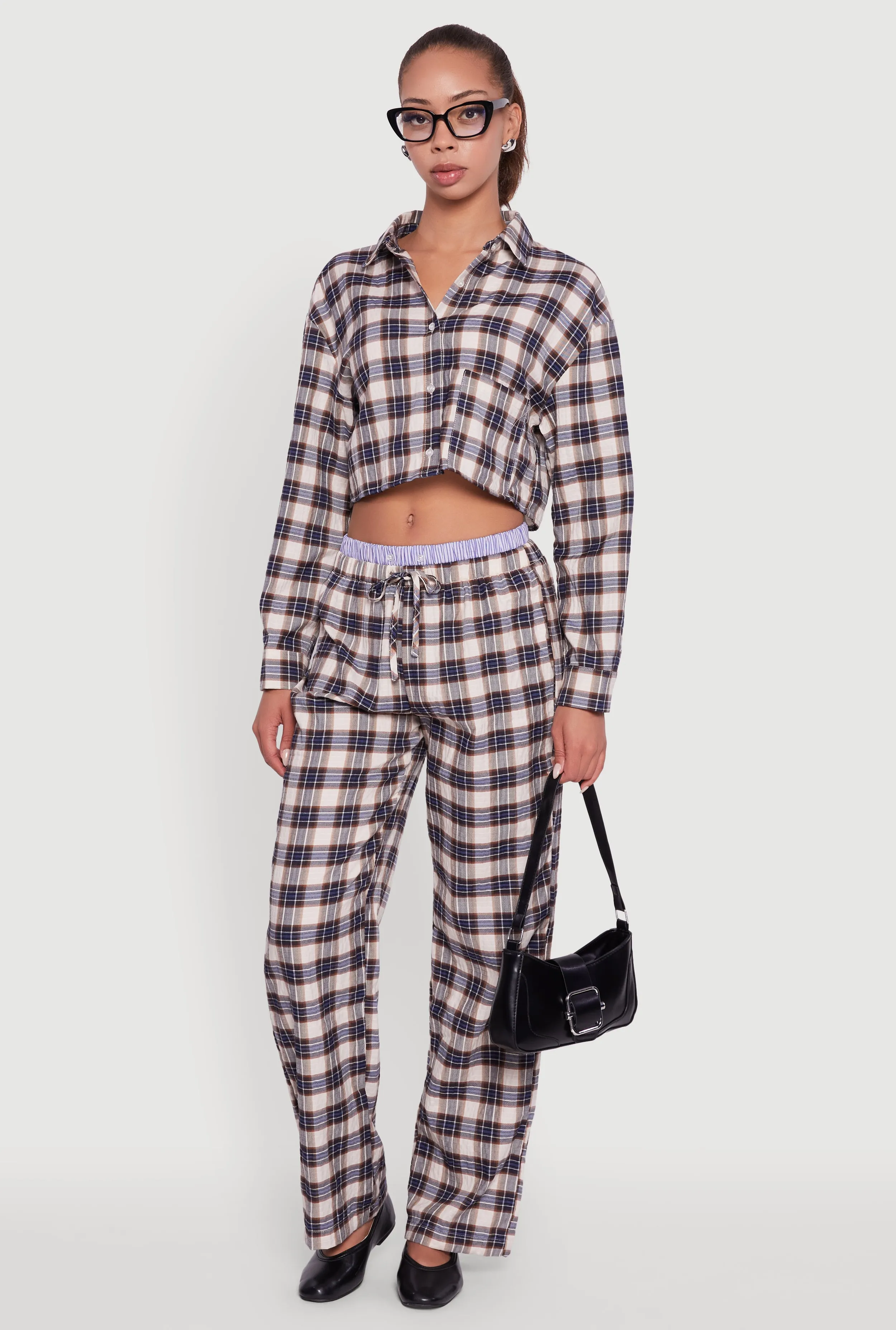 Striped Waistband Detail Plaid Pants sold by Rainbow