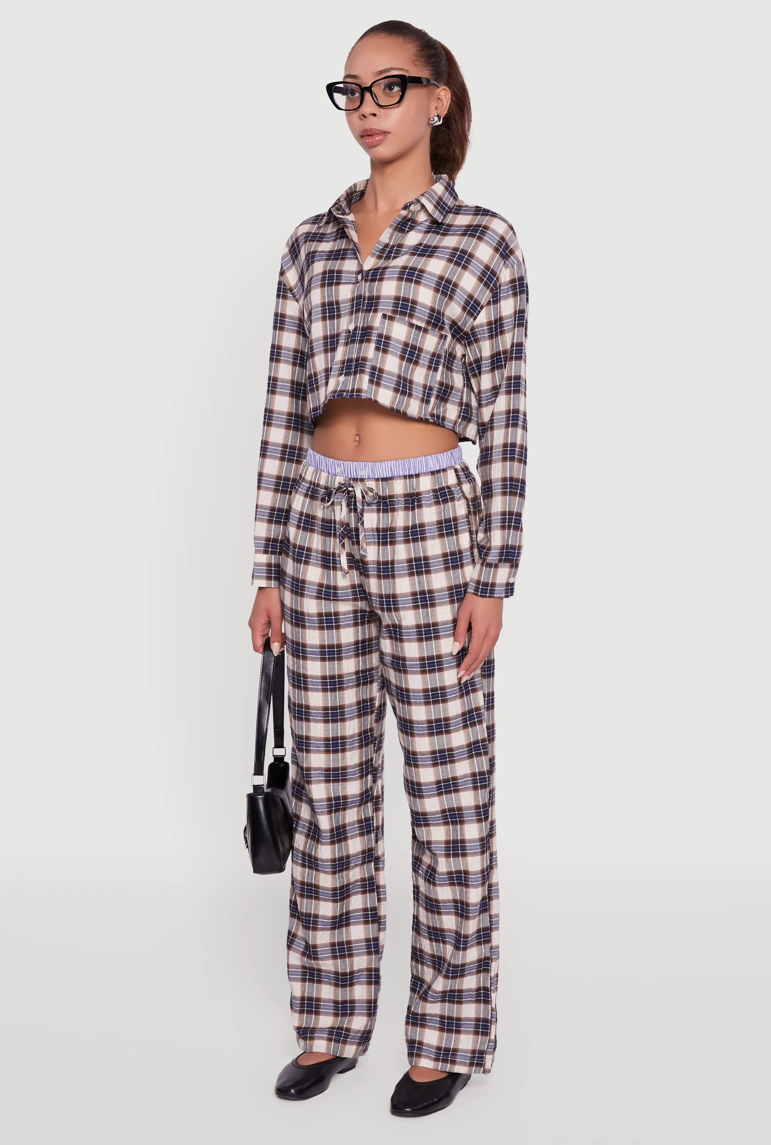 Plaid Long Sleeve Cropped Shirt sold by Rainbow product image thumbnail 5