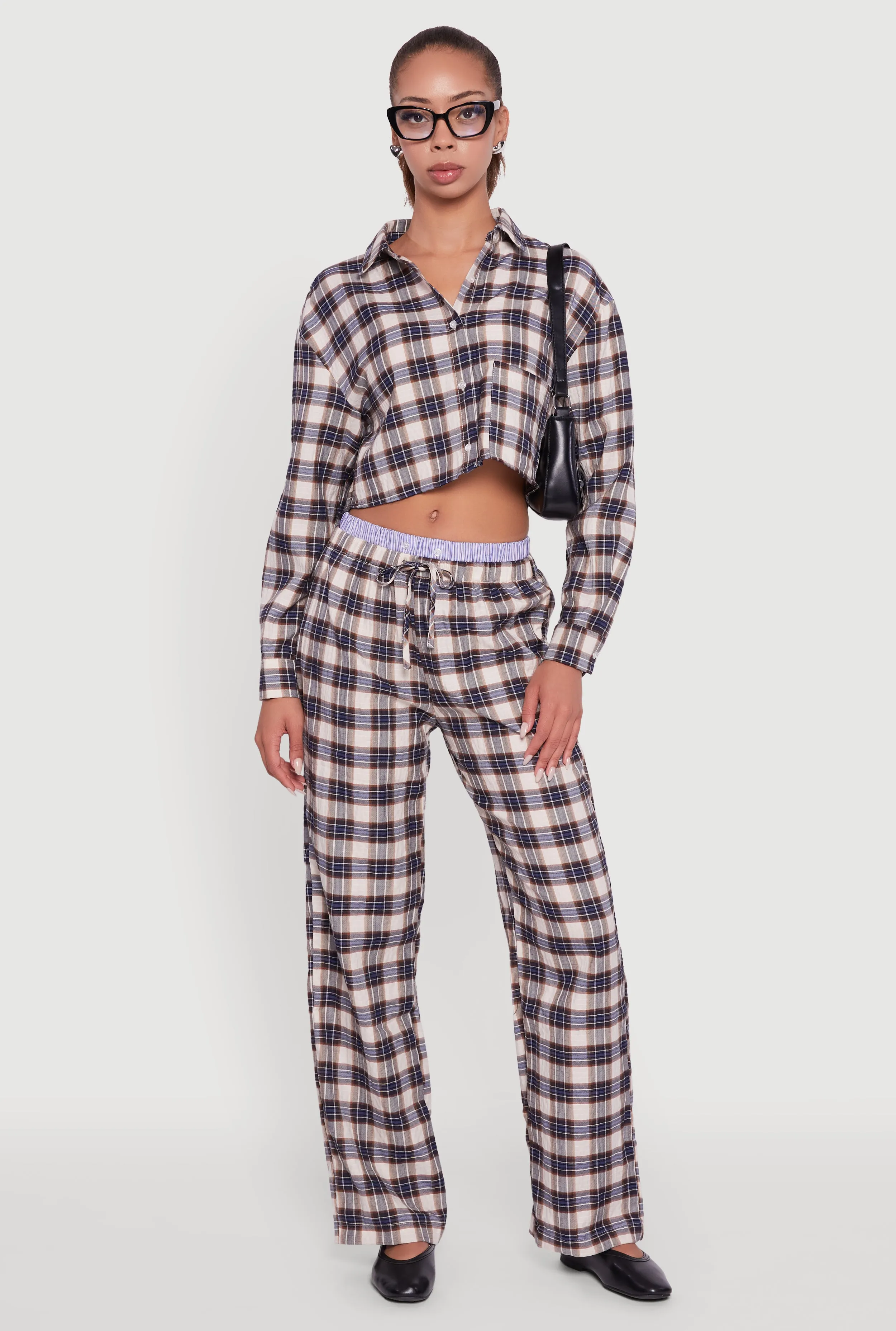 Plaid Long Sleeve Cropped Shirt sold by Rainbow product image thumbnail 2