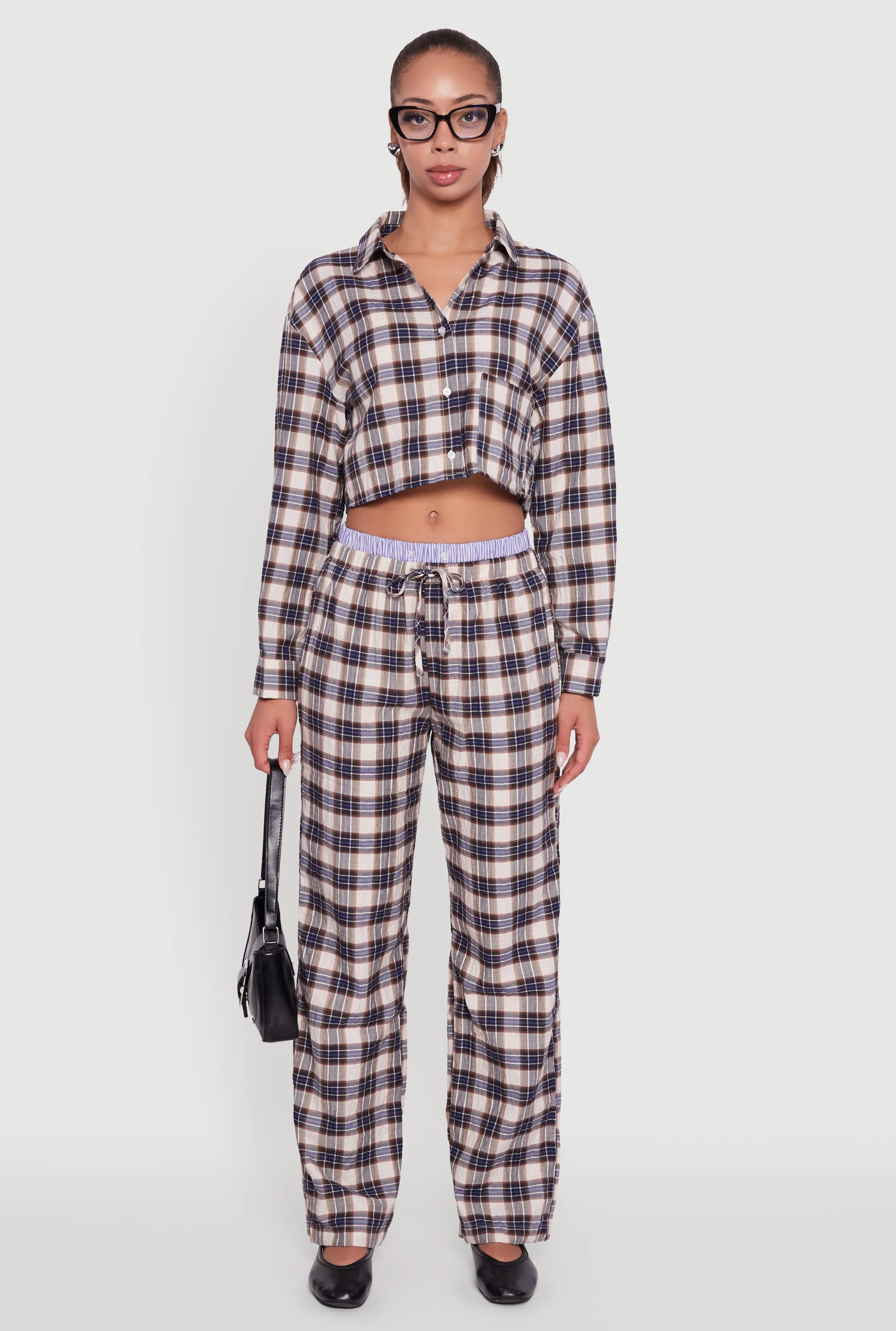 Plaid Long Sleeve Cropped Shirt sold by Rainbow product image thumbnail 3