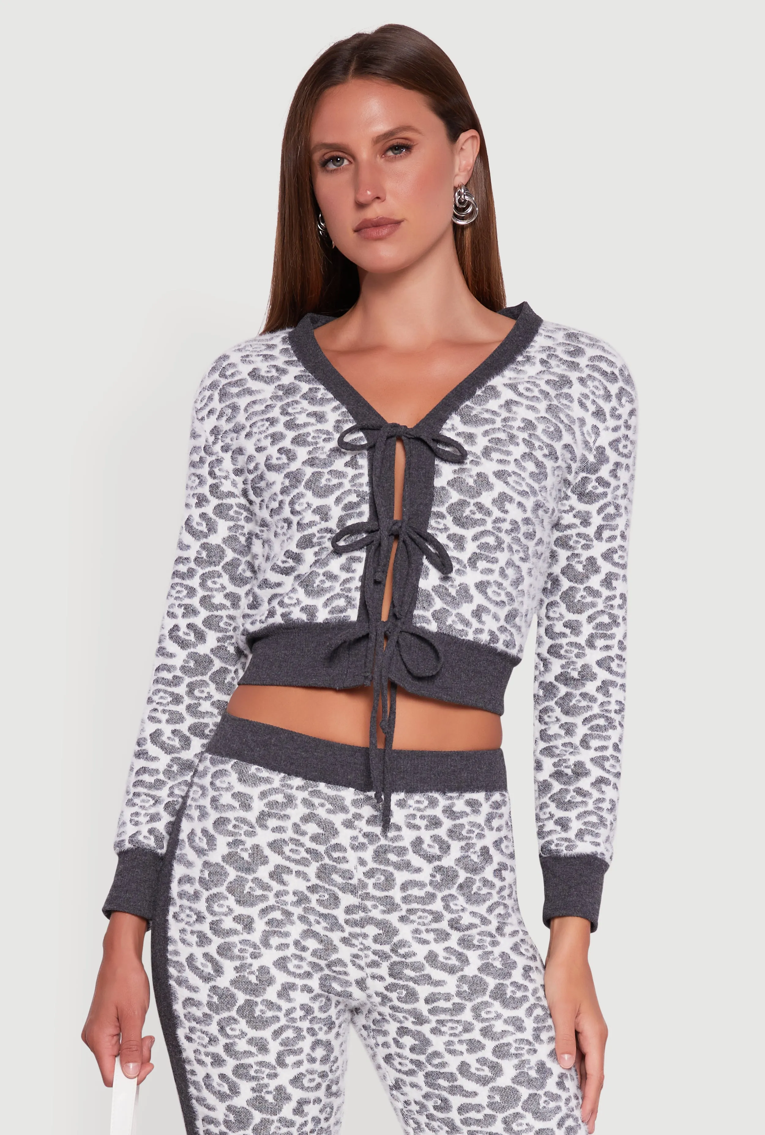Leopard Print Tie Front Cropped Cardigan sold by Rainbow product image thumbnail 2