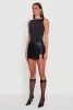 Faux Leather Belt Detail Side Slit Skort sold by Rainbow