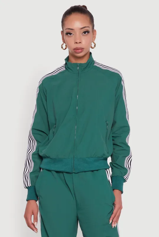 Side Striped Nylon Mock Neck Track Jacket sold by Rainbow