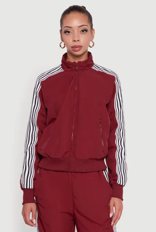 Side Striped Nylon Mock Neck Track Jacket sold by Rainbow