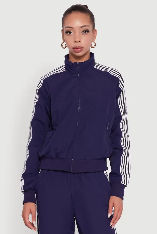 Side Striped Nylon Mock Neck Track Jacket sold by Rainbow