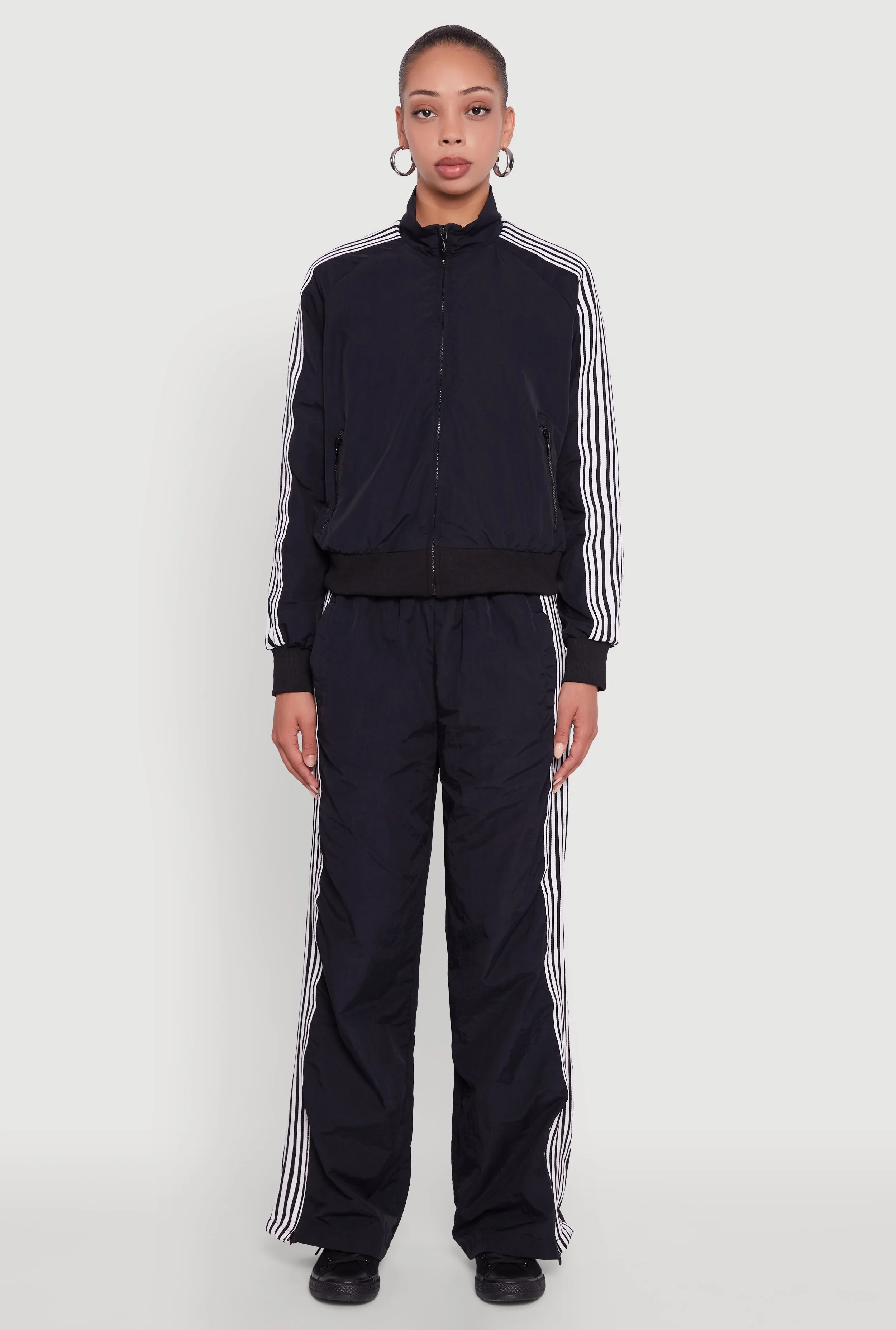 Side Striped Nylon Mock Neck Track Jacket sold by Rainbow product image thumbnail 2