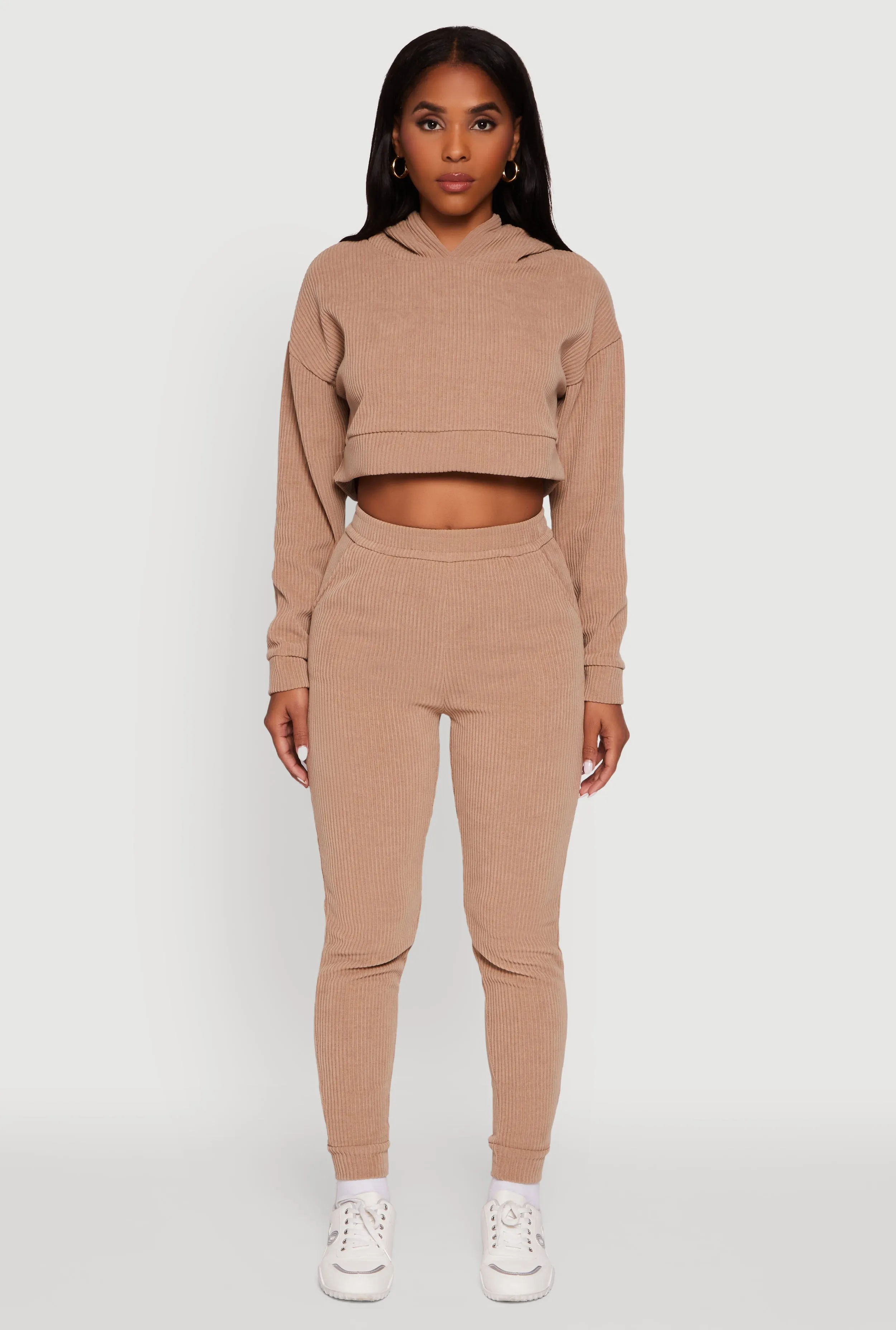 Ribbed Knit Long Sleeve Hooded Crop Top sold by Rainbow product image thumbnail 3