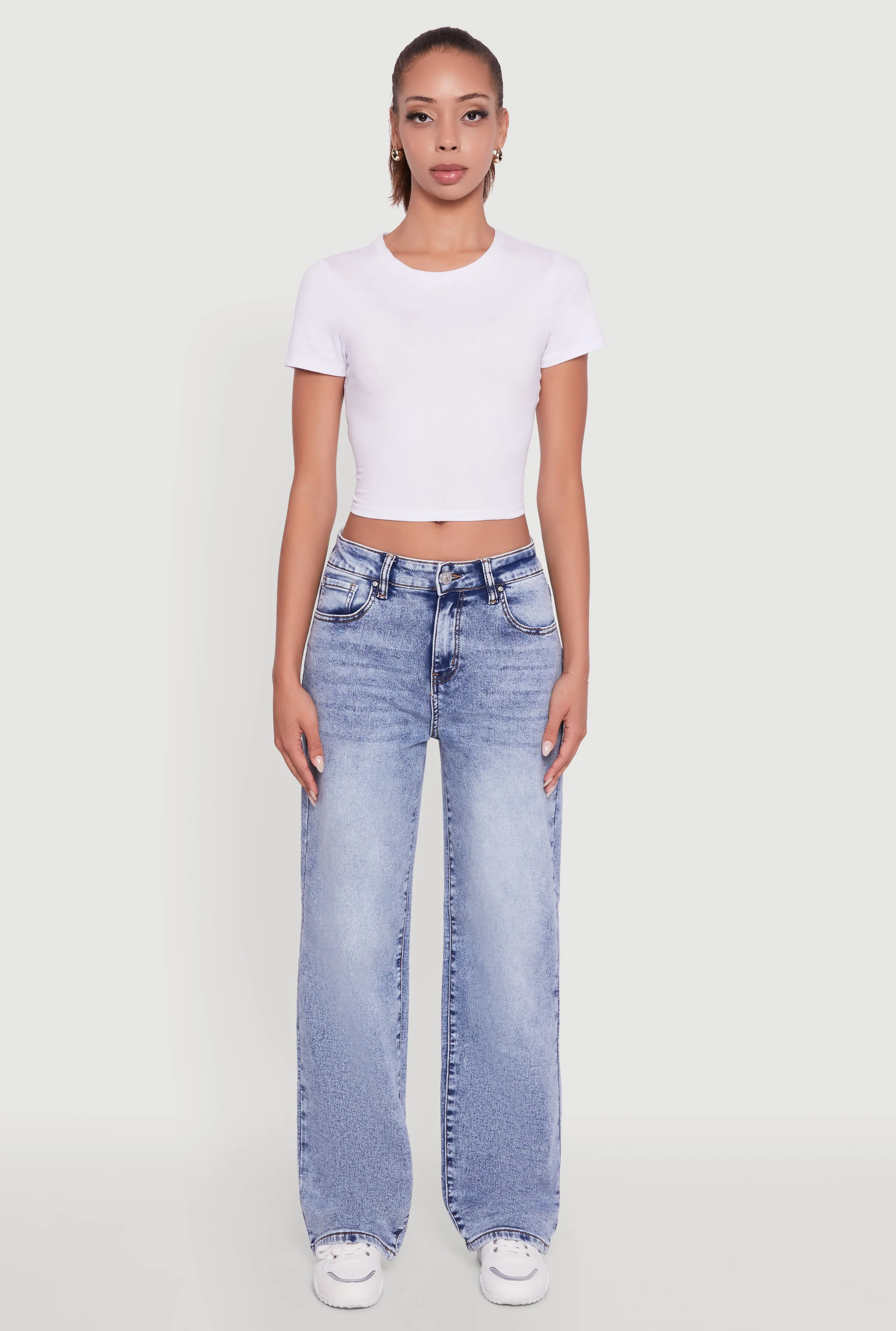 Acid Wash Mid Rise Straight Leg Jeans sold by Rainbow product image thumbnail 2