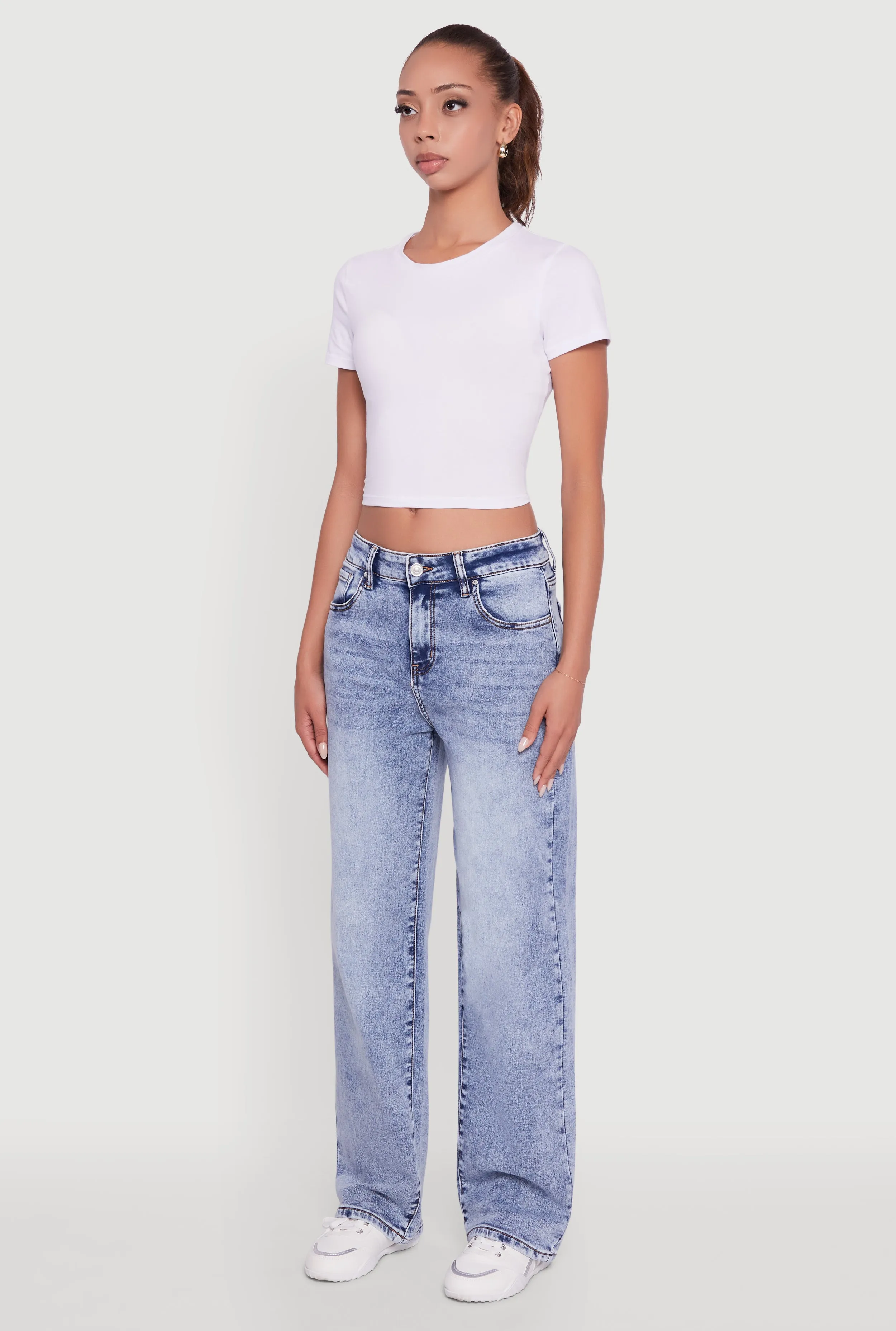 Acid Wash Mid Rise Straight Leg Jeans sold by Rainbow product image thumbnail 3