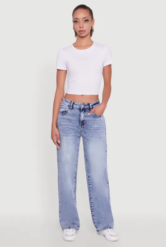 Acid Wash Mid Rise Straight Leg Jeans sold by Rainbow