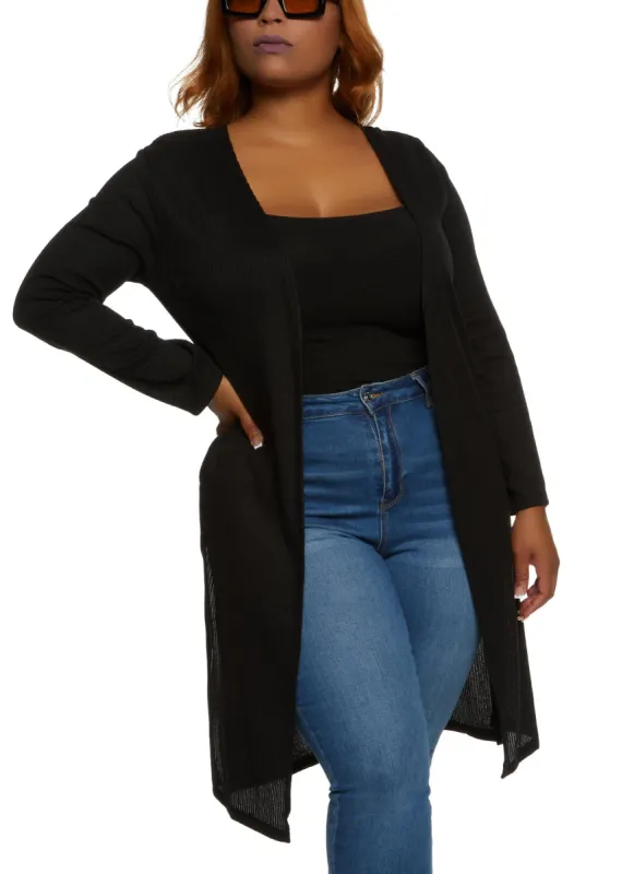 Plus Size Ribbed Knit Marled Side Slit Duster sold by Rainbow