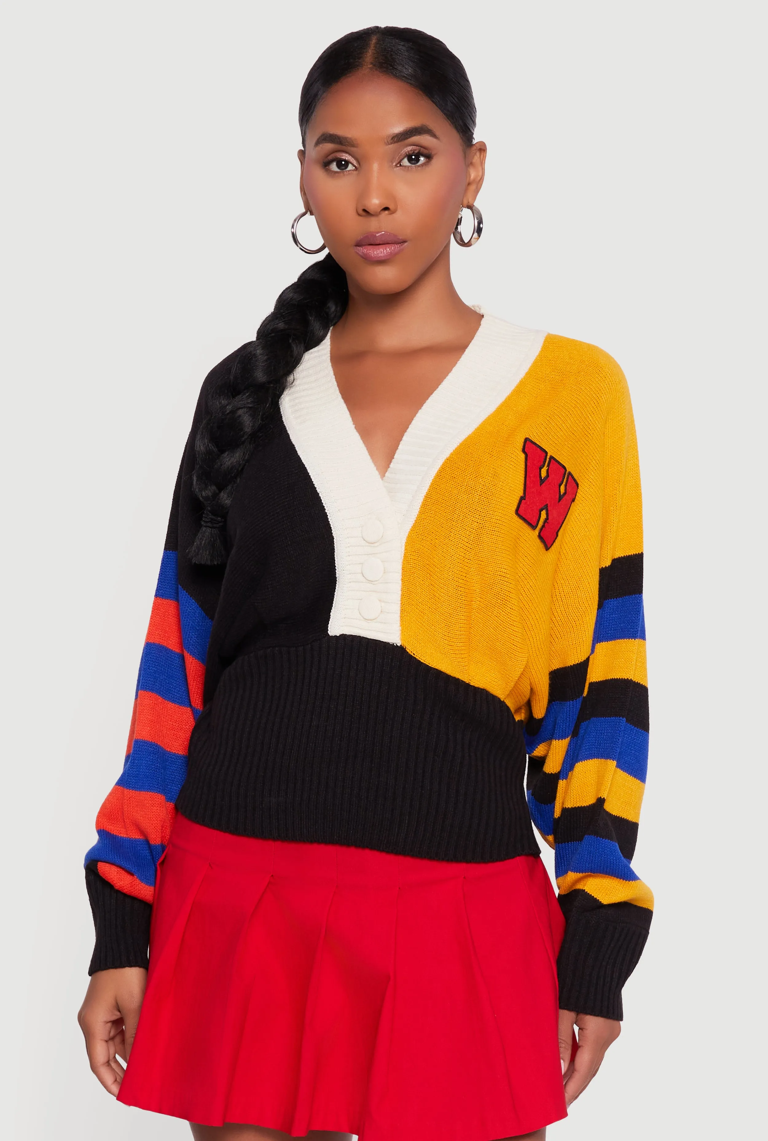 Color Blocked Striped W Patch Graphic Sweater sold by Rainbow product image thumbnail 2