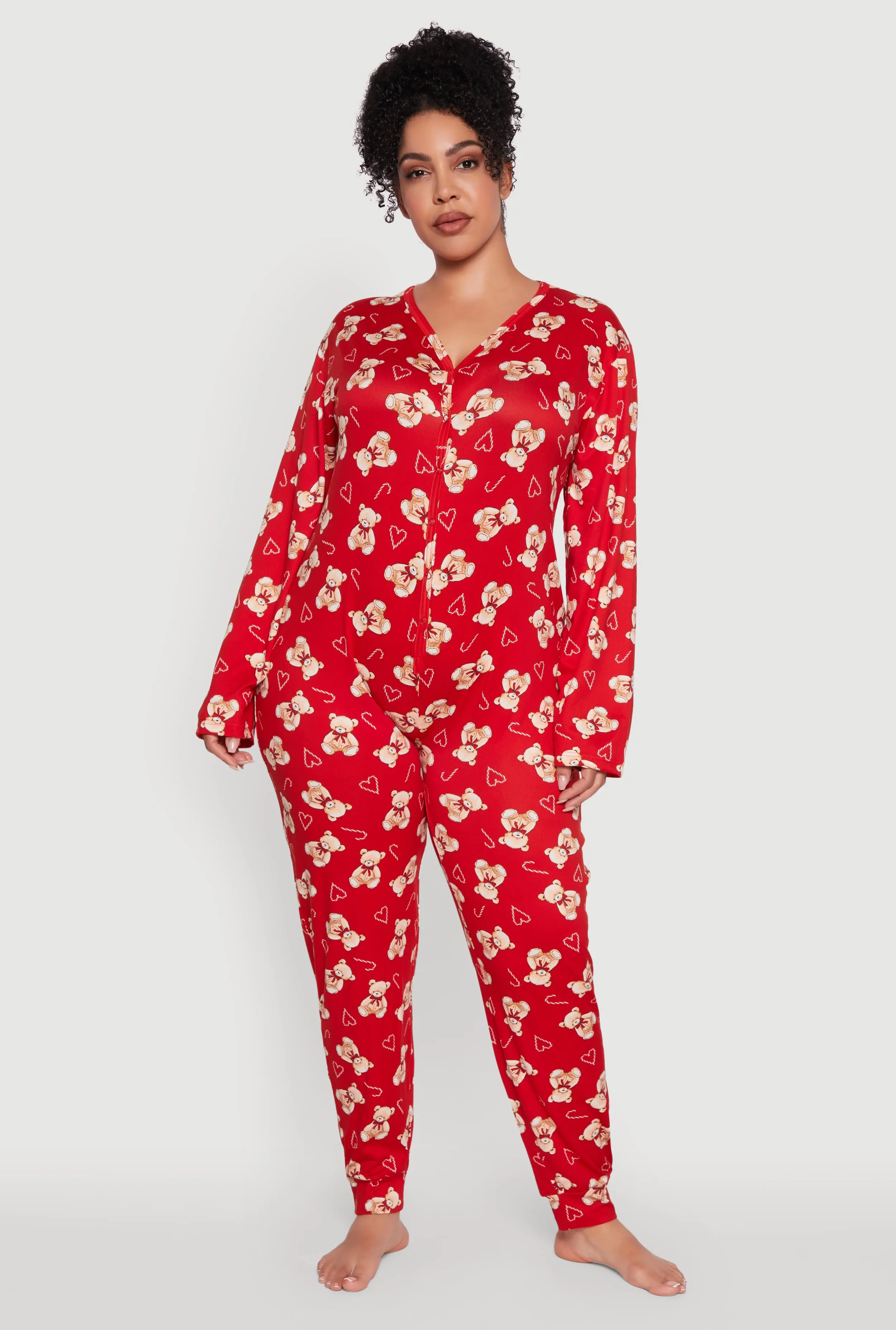 Plus Size Teddy Bear Graphic Pajama Onesie sold by Rainbow
