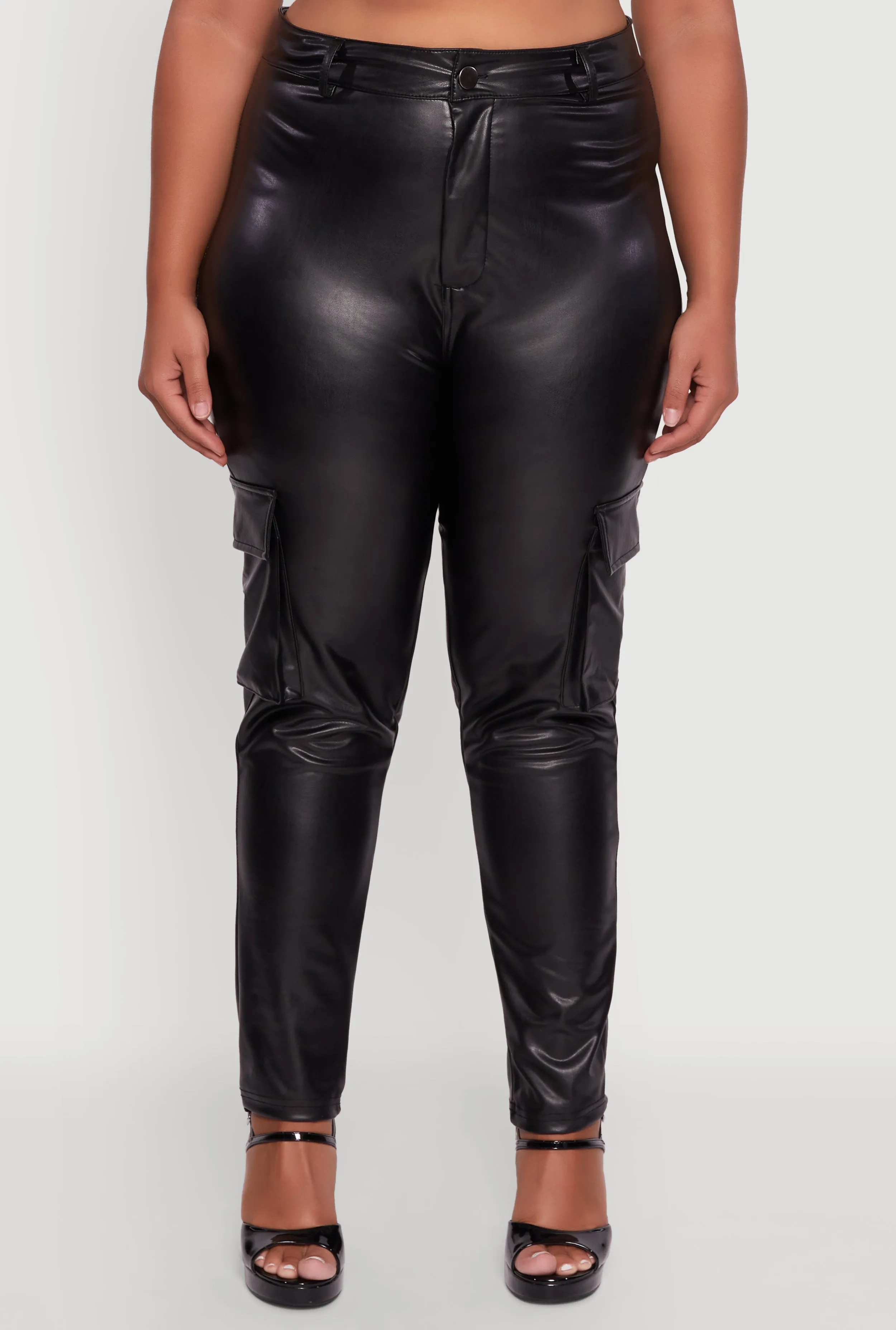 Plus Size Faux Leather High Waisted Cargo Pants sold by Rainbow product image thumbnail 5