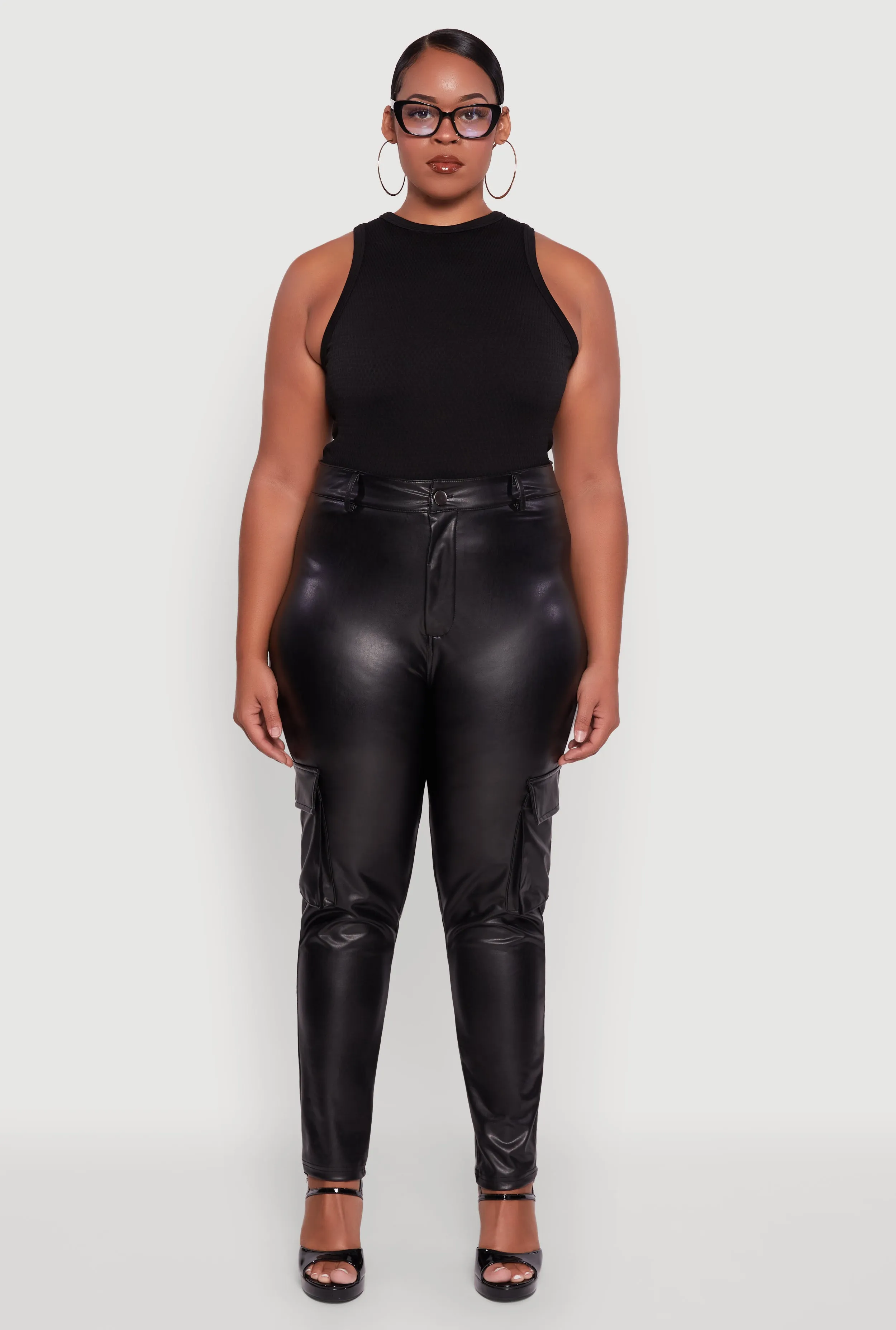 Plus Size Faux Leather High Waisted Cargo Pants sold by Rainbow product image thumbnail 2
